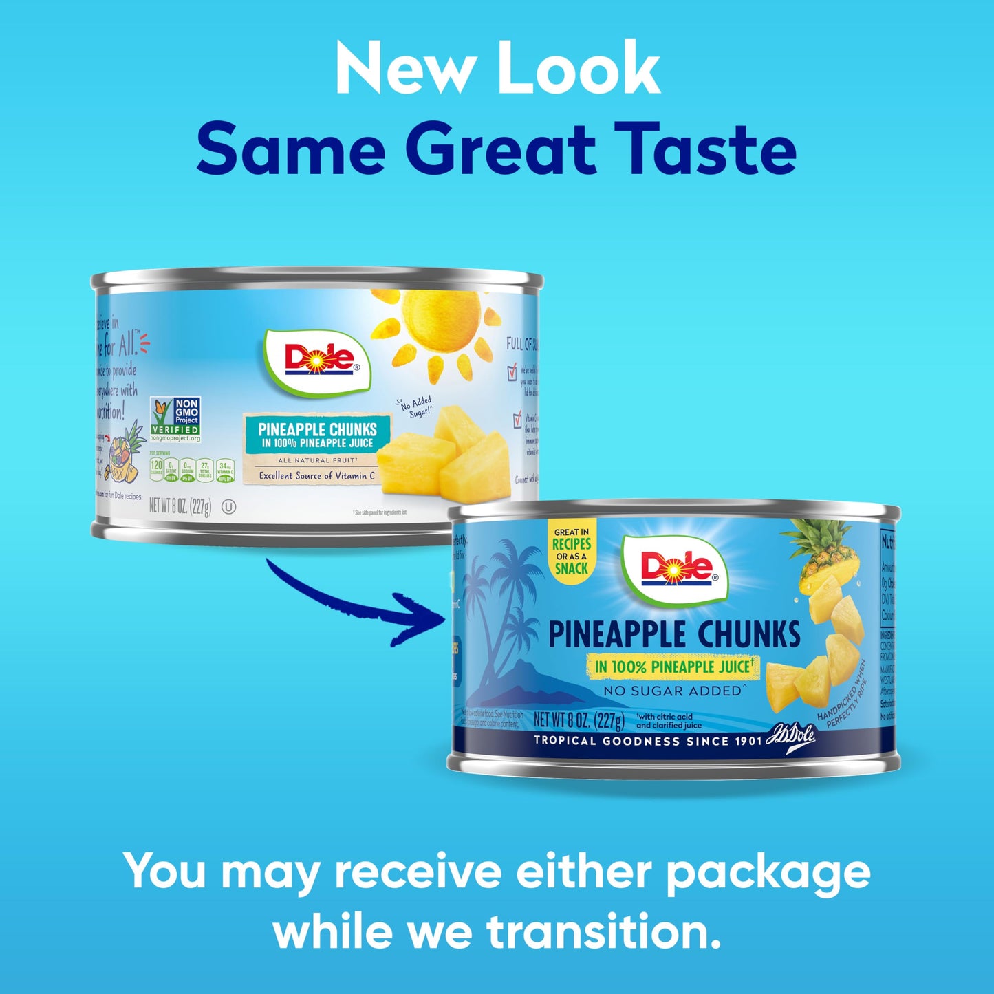 Dole Canned Fruit Pineapple Chunks in 100 Pineapple Juice Gluten Free Pantry Staples 8 Oz 12 Count Packaging May Vary