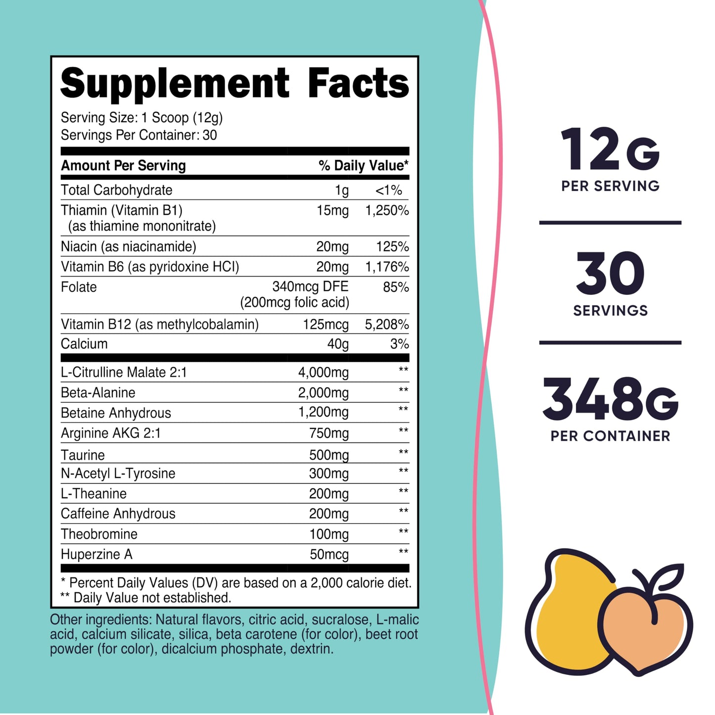 Nutricost Pre-Workout Powder for Women, Peach Mango, 30 Servings