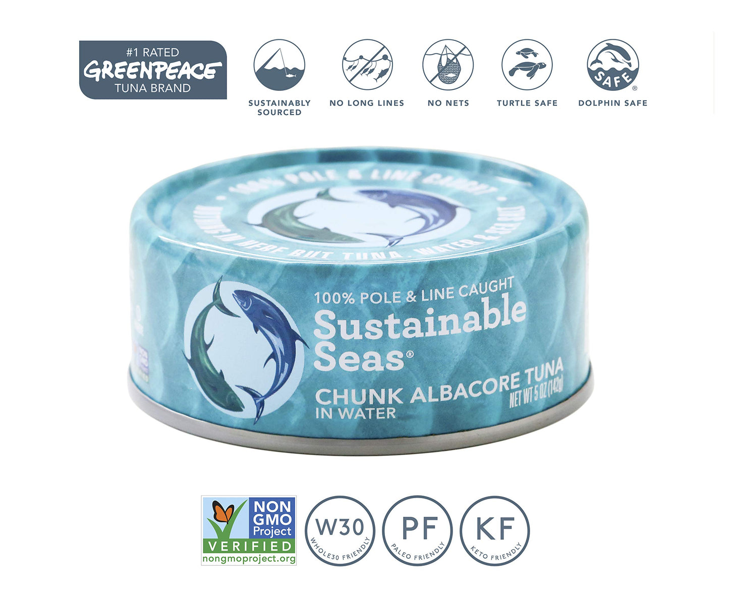 Sustainable Seas Chunk Albacore Tuna in Water Kosher NonGMO 5 Ounce Pack of 12