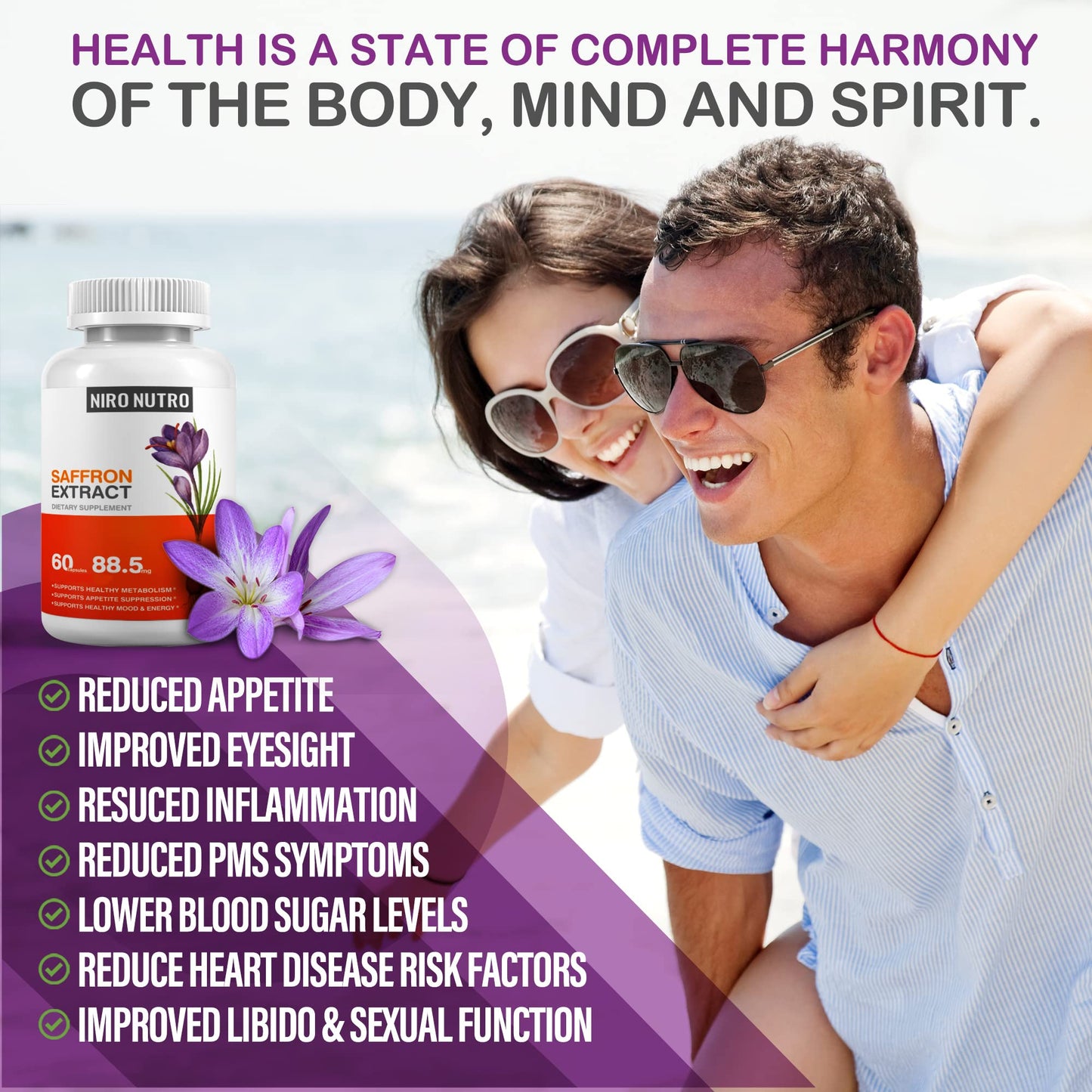 Niro Nutro Saffron Supplements, Organic Saffron Extract Capsules for Eyes & Heart Health, Appetite Suppressant for Weight Loss Women, Supports Immune System, Metabolism Booster, Non-GMO