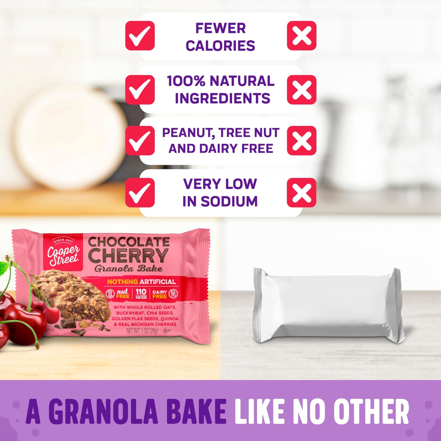 Cooper Street Granola Bakes  Health Chewy Breakfast Granola Bars with Chia Flax Buckwheat and Oats in Delicious Chocolate Cherry Flavor  Individually Wrapped Healthy Breakfast Bars  12 oz  1 Pack