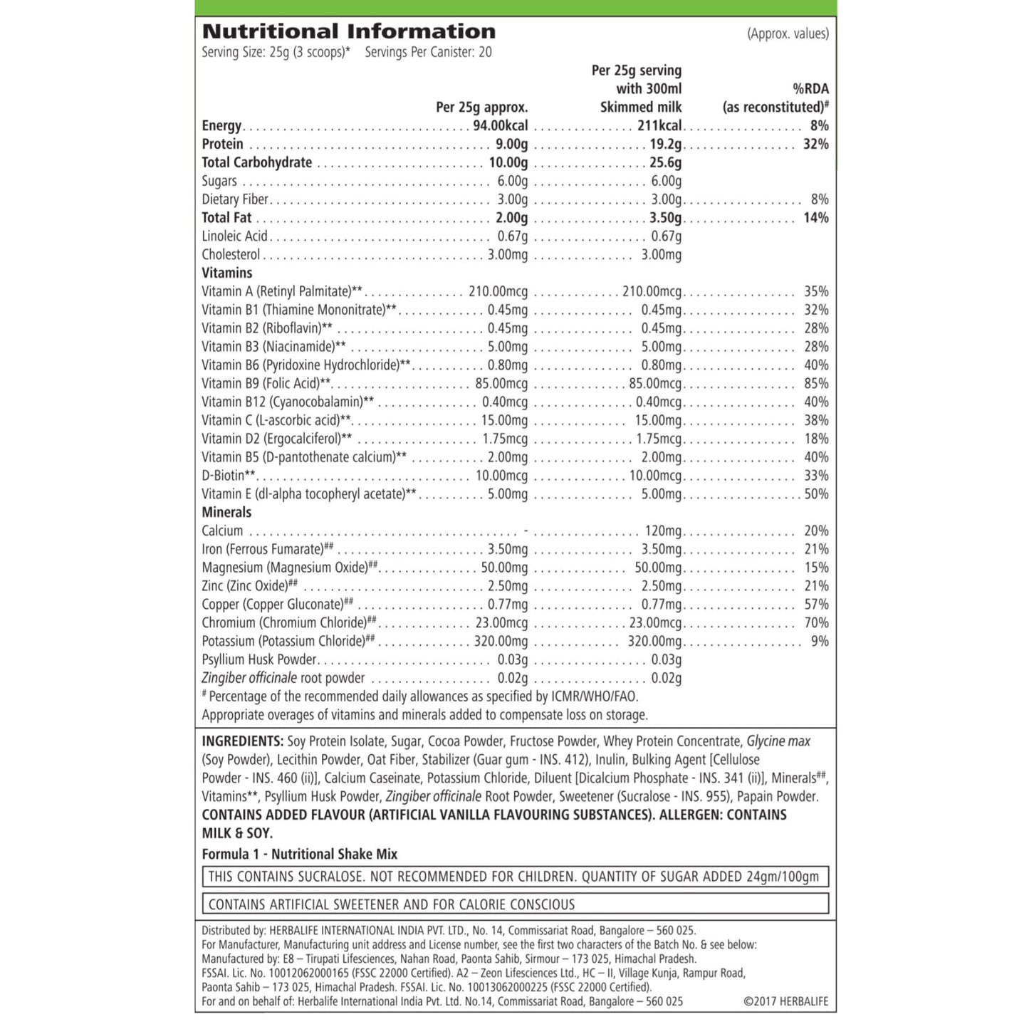 Herbalife Formula 1 Nutritional Shake Mix 500g - Dutch Chocolate