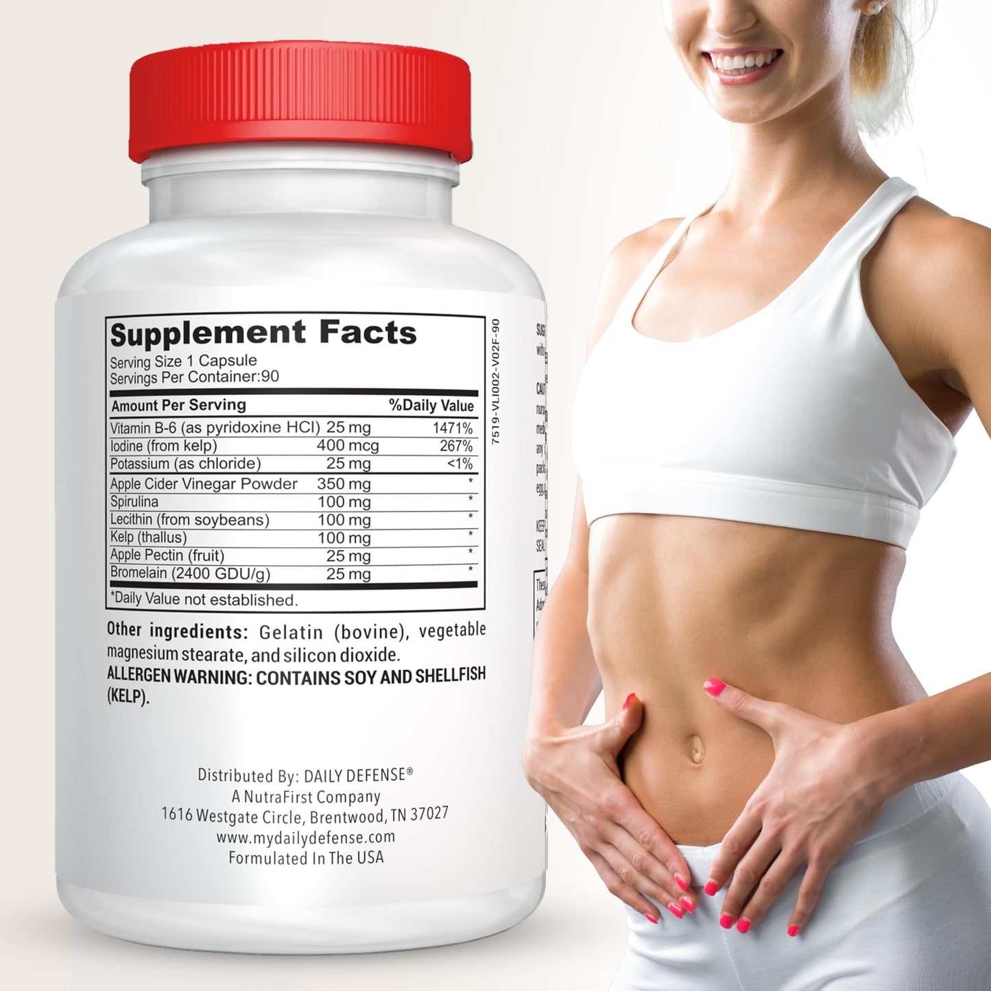 Daily Defense Apple Cider Vinegar Capsules - 500mg Keto-Friendly ACV with Vitamin B6, Iodine, & Spirulina - Supports Gut Health & Weight Management, Enhances Digestion & Energy Levels