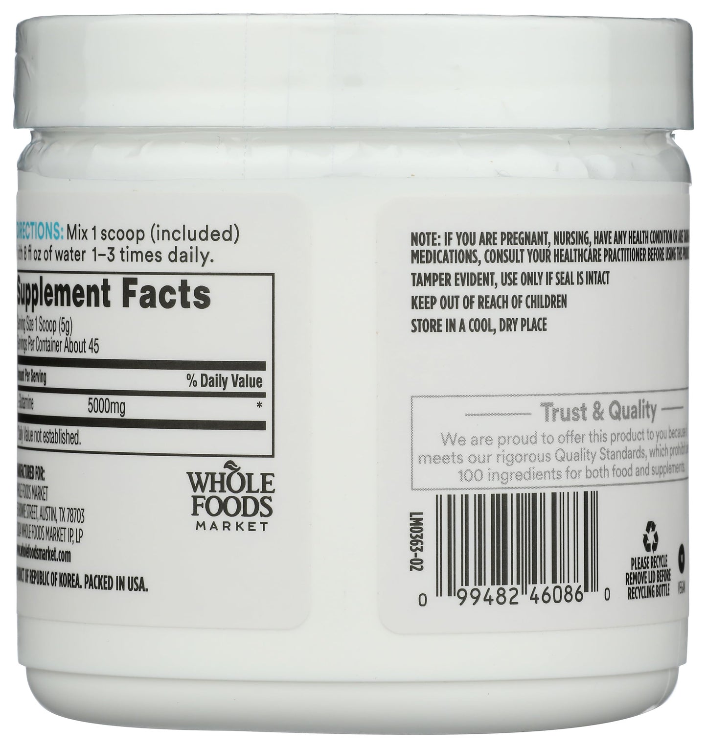 Whole Foods Market, L-Glutamine Free-Form Powder, 8 oz