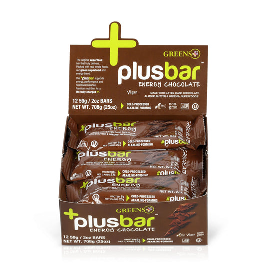 Greens Plusbar Energy Bars Chocolate Gluten Free Healthy Snacks with Organic Super Greens Superfoods  Dark Chocolate Vegan Dairy Free  Non GMO 8g Protein Meal Replacement Bars 12 Bars