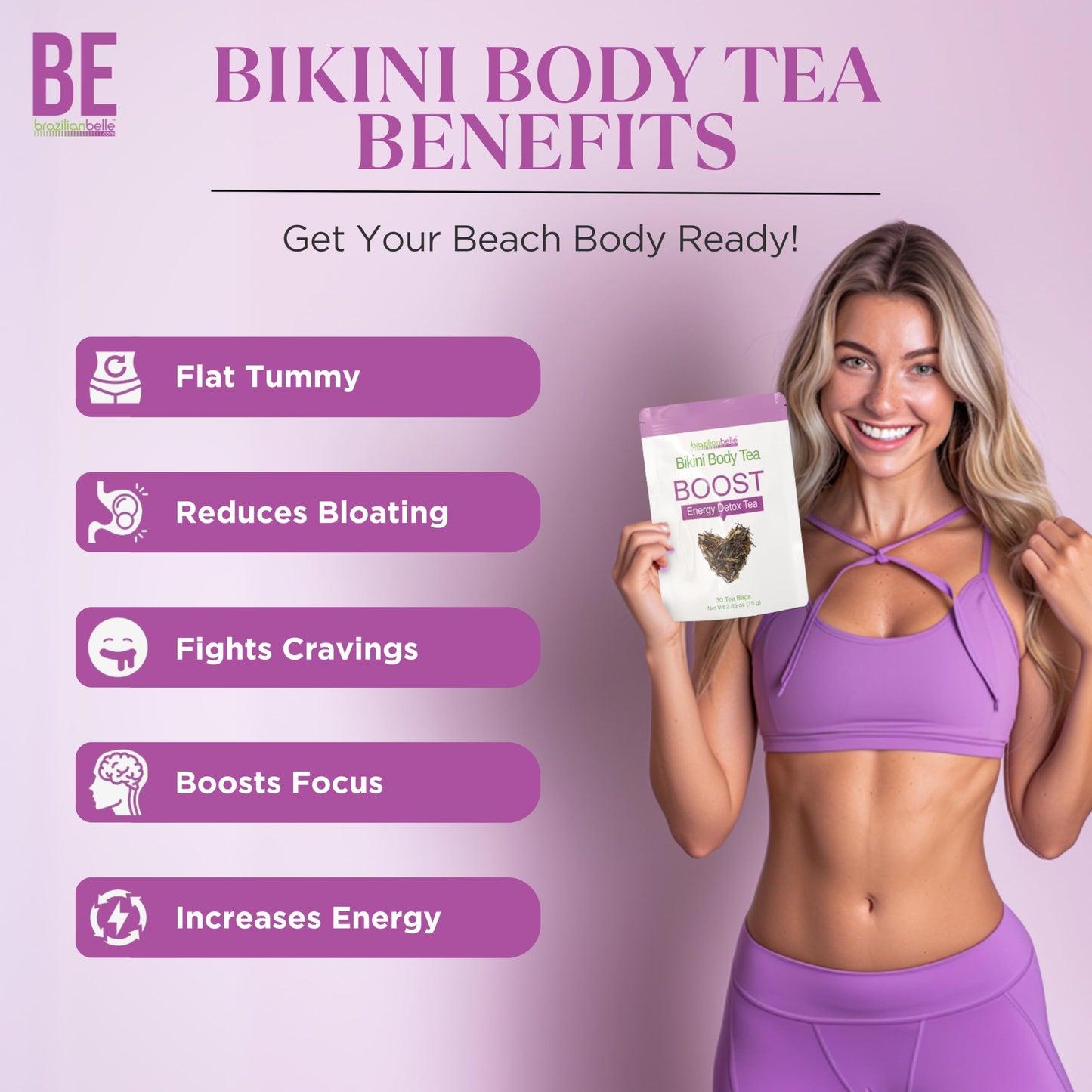 Bikini Body Slimming Detox Tea - Laxative-Free Colon Cleanse Tea to Support a Healthy Weight - Gentle Cleansing Detox Tea for Belly Bloating Relief. All Natural Herbal Tea Blend (30 ct)
