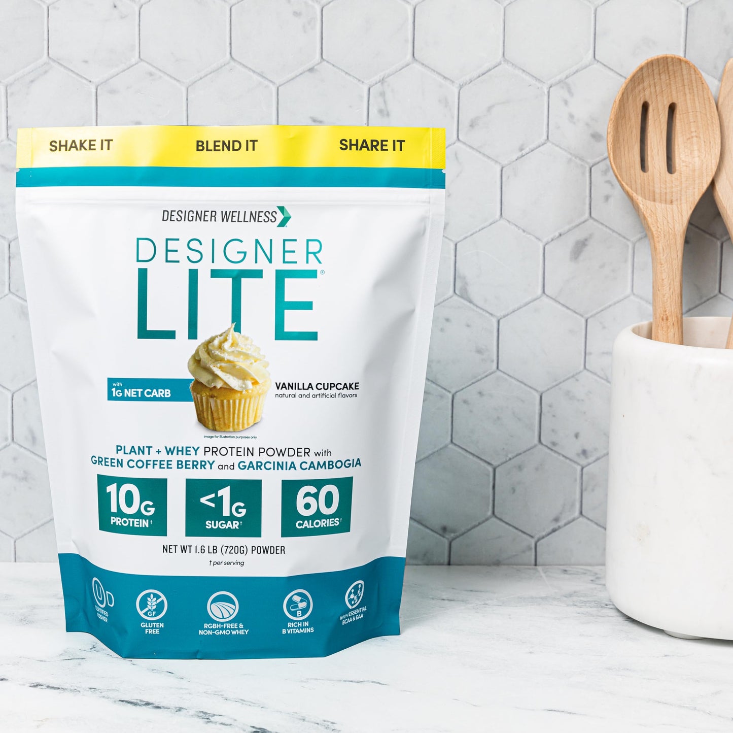 Designer Wellness, Designer Lite, Low Calorie Natural Protein, Prebiotic Fiber, Key Vitamins & Minerals, Vanilla Cupcake, 25.6 Ounces