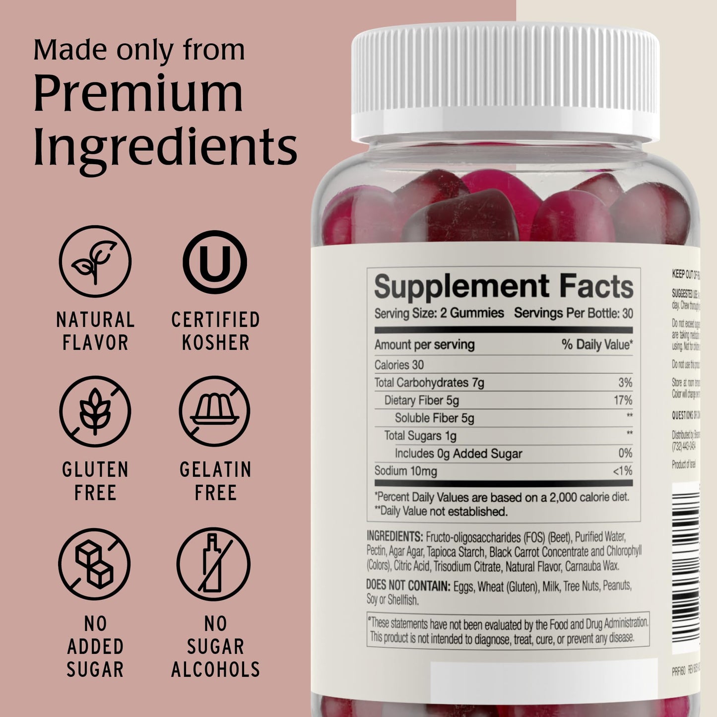 Blessments - Prebiotic Fiber Gummies for Adults & Kids with No Added Sugar- 5g (60 Count-2 Pack) High Fiber Supplement Gummies - Vegan - Keto Friendly - Digestive Health Supplements