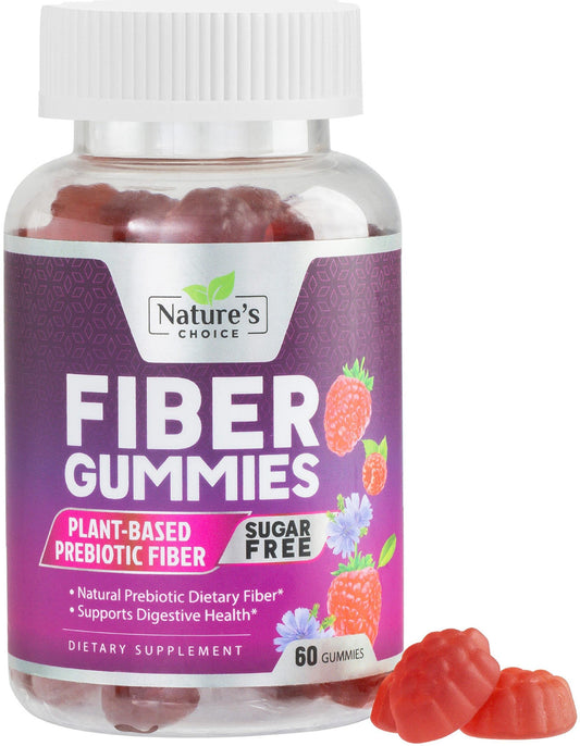 Sugar Free Fiber Gummies for Adults, 4G Daily Prebiotic Natural Soluble Fiber Supplement & Digestive Health Support - Regularity & Digestion Health Support, Plant Based Berry Flavor - 60 Gummies