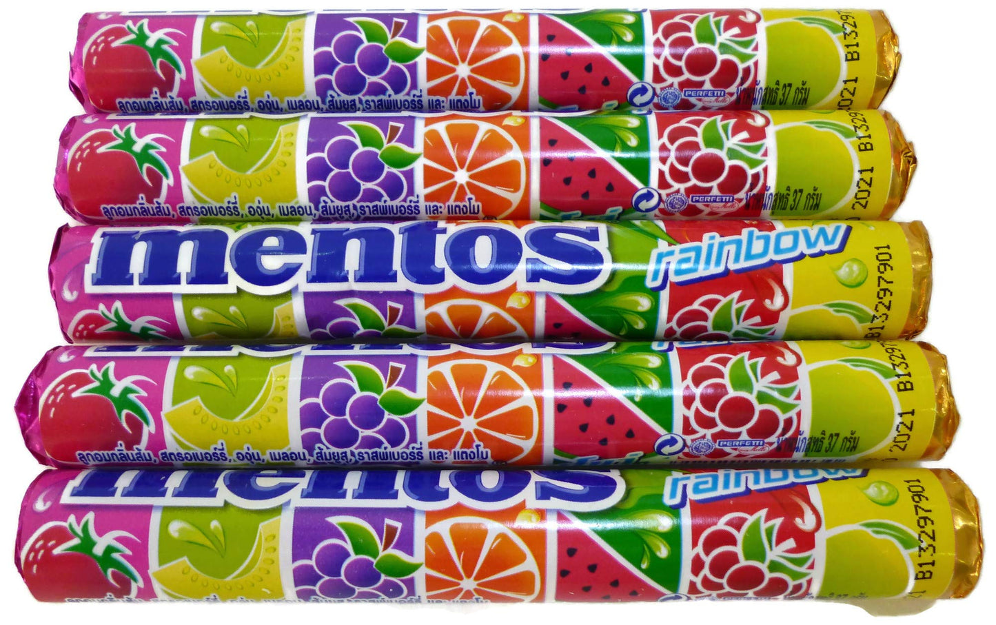 Mentos Rainbow Chewy Dragees Flavors Gummy Candy Pack of 5