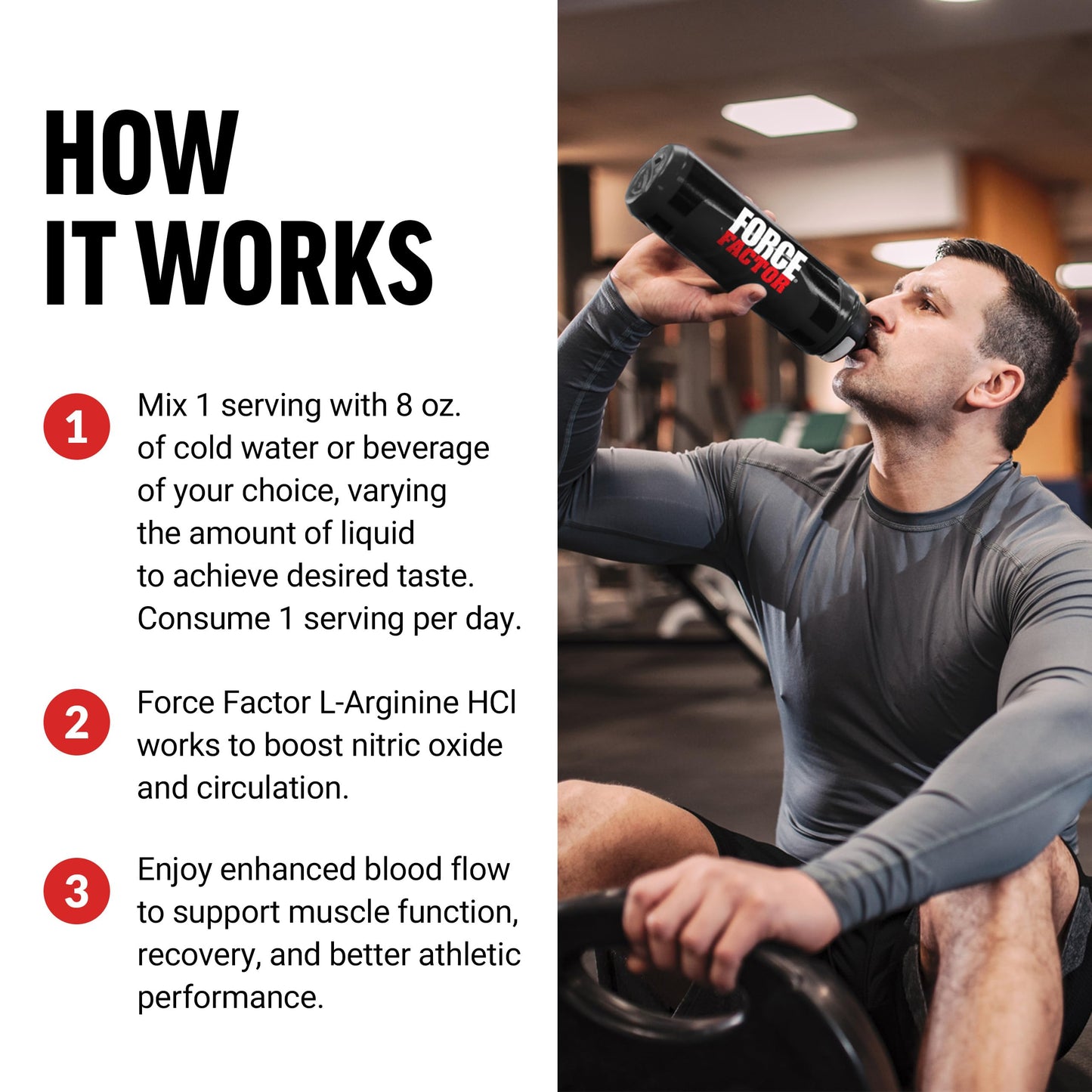 FORCE FACTOR L Arginine HCL, L-Arginine Supplement to Boost Nitric Oxide for Better Circulation, Blood Flow, and Muscle Pumps, L Arginine Powder 6000mg, Unflavored, 30 Servings