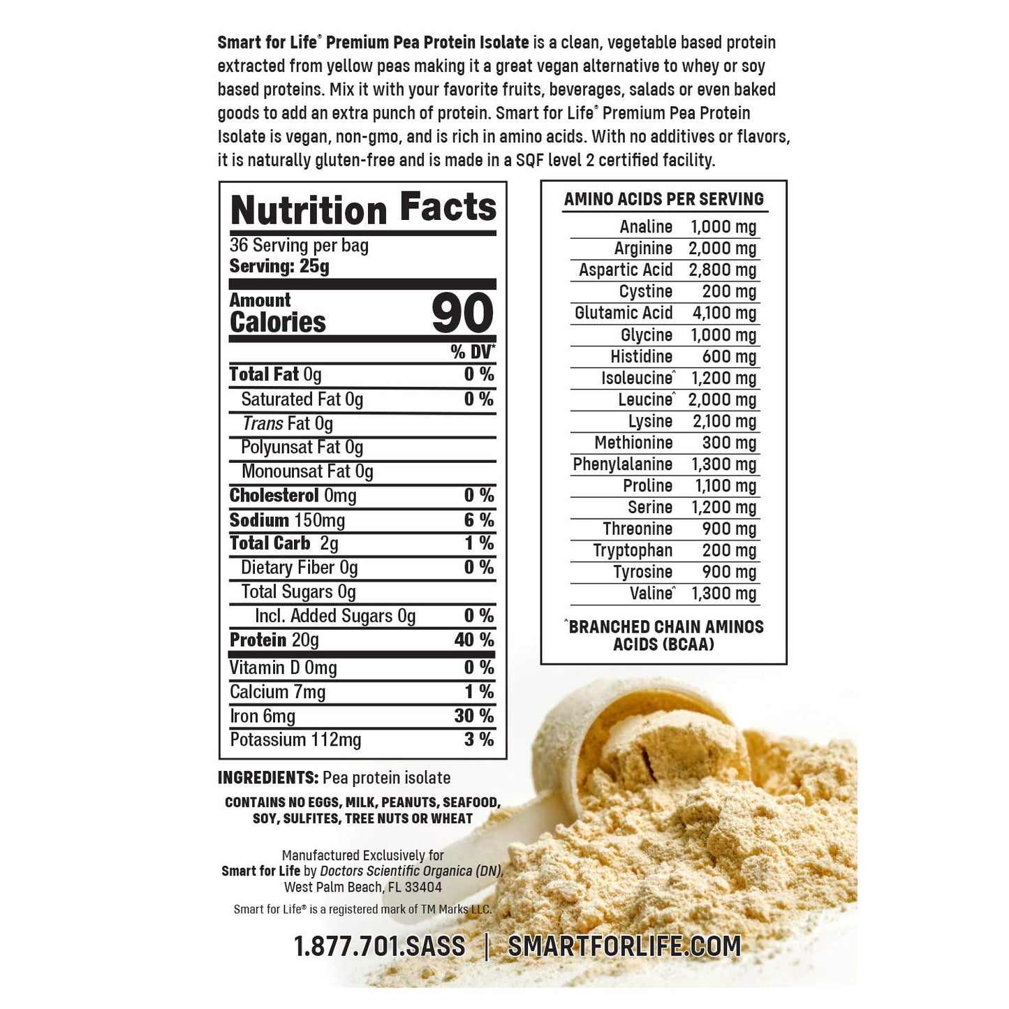 Smart for Life Pea Protein Powder Meal Replacement Shake - 2 Pounds - Organic Vegan BCAA's Loaded Plant Protein Powder - Keto Friendly and Vegetarian Plant Based Protein Powder - Easy to Digest