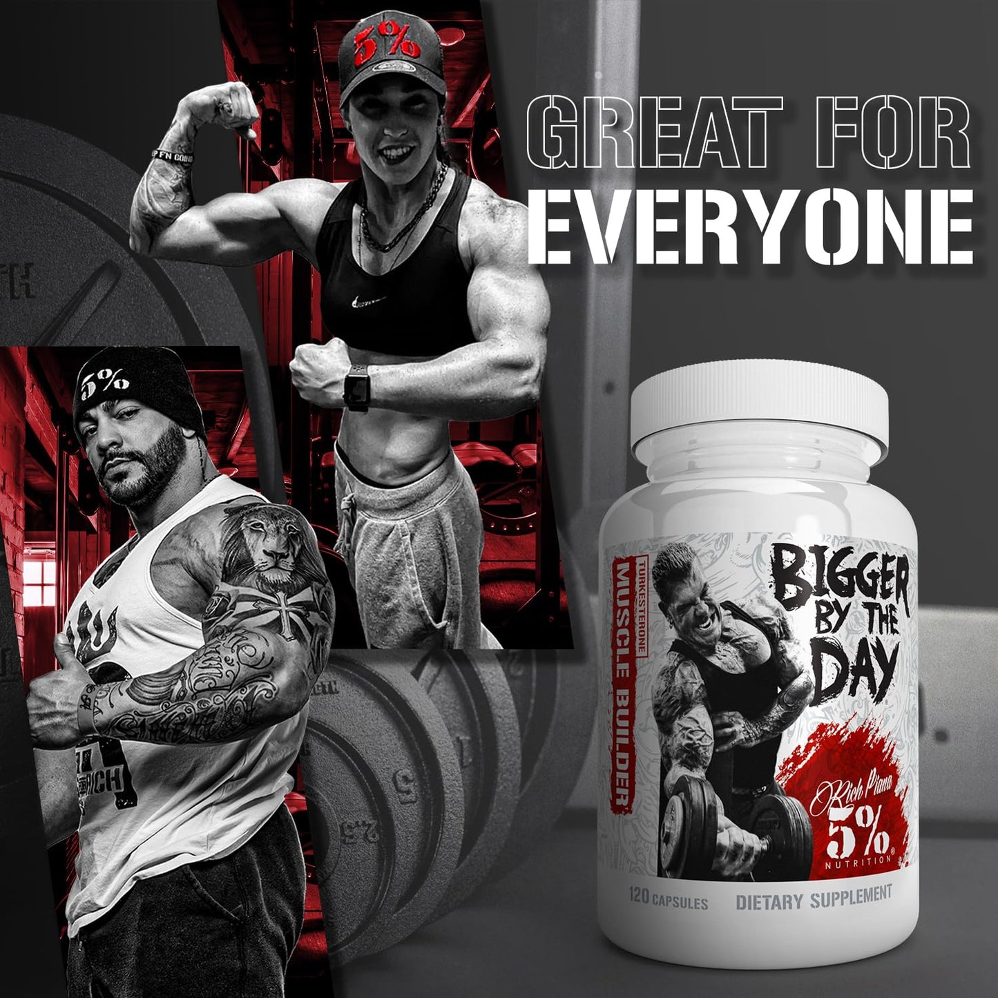 5% Nutrition Rich Piana BiggerByTheDay | Anabolic Muscle Builder, Hardcore Mass Gainer | Turkesterone, HICA, Epicatechin, Leucine | 120 Capsules (30 Servings)