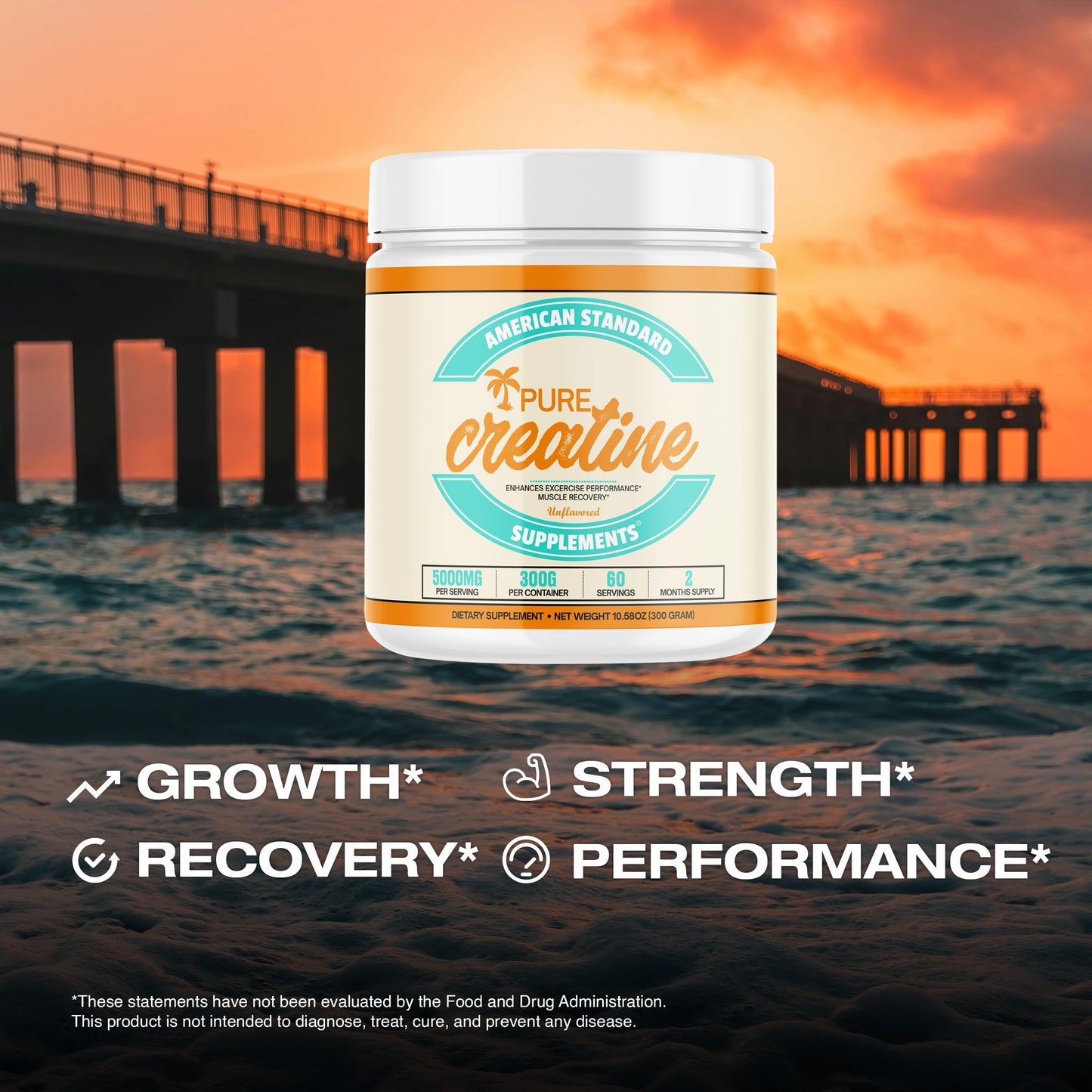 American Standard Supplements Pure Creatine Monohydrate Micronized Powder - Micronized Creatine Monohydrate Powder - Unflavored - 5000mg per Serving - 60 Servings (300g)