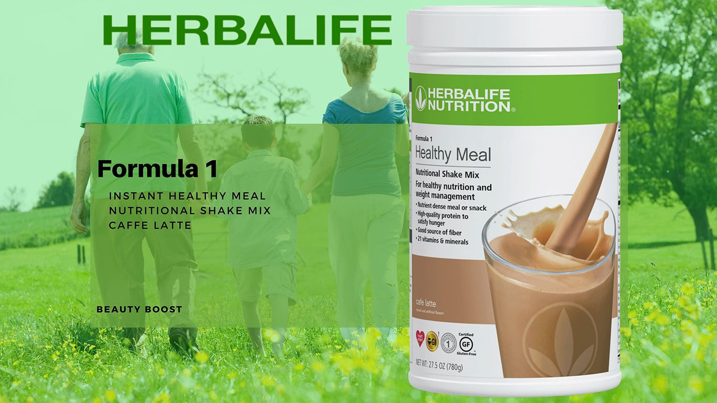 HERBALIFE (Duo) Formula 1 Healthy Meal Nutritional Shake Mix (Cafe Latte) with Personalized Protein Powder