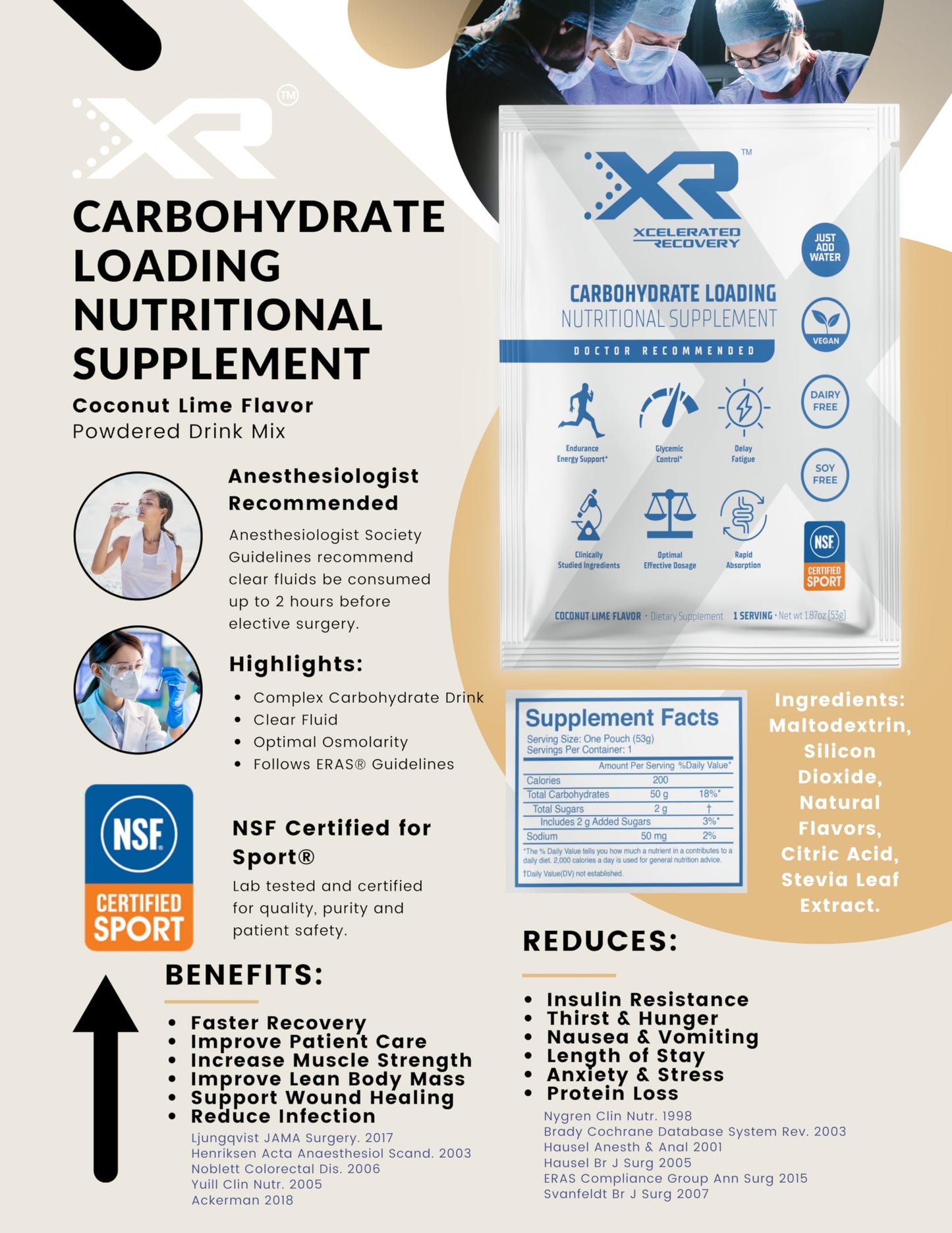 XR® Carbohydrate Loading Drink Mix | 7-Pack | Pre Surgery Drink | Pre Op Carb Loading | NSF Certified for Sport® in Coconut Lime Flavor