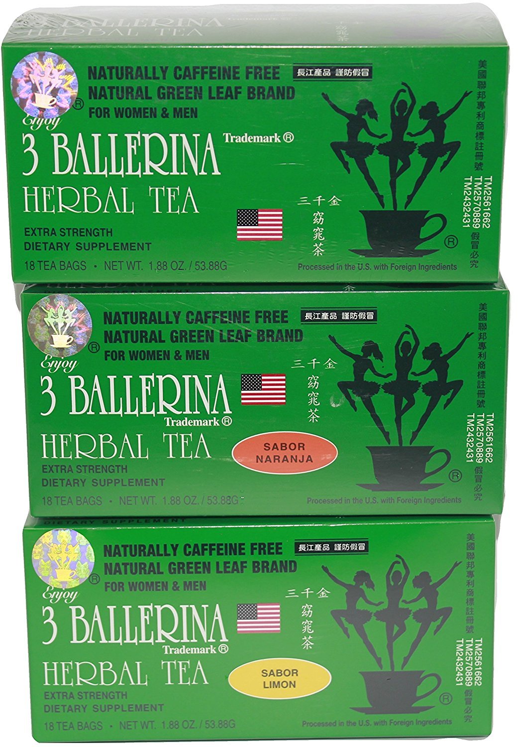 3 Ballerina Tea Extra Strength All Natural Dieters Drink (Lemon Flavor) - 18 Tea Bags (1.88 Oz)