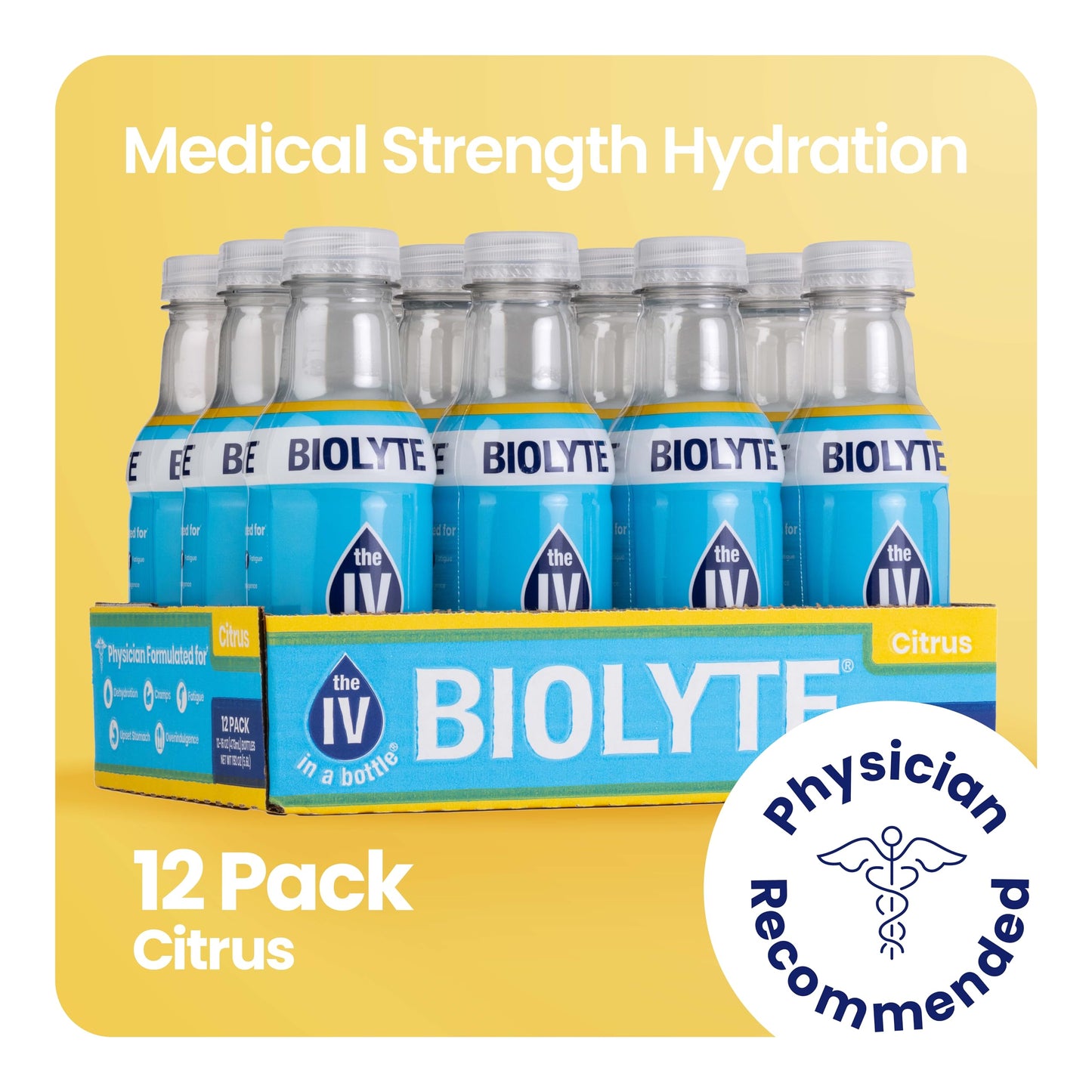 BIOLYTE Electrolyte Drink - Hydration Drink, Medical-Grade Flavored Water with Electrolytes, Sports Drinks, Liquid Energy & Rehydration, IV in a Bottle - Citrus, 16 Fl Oz (12 Pack)
