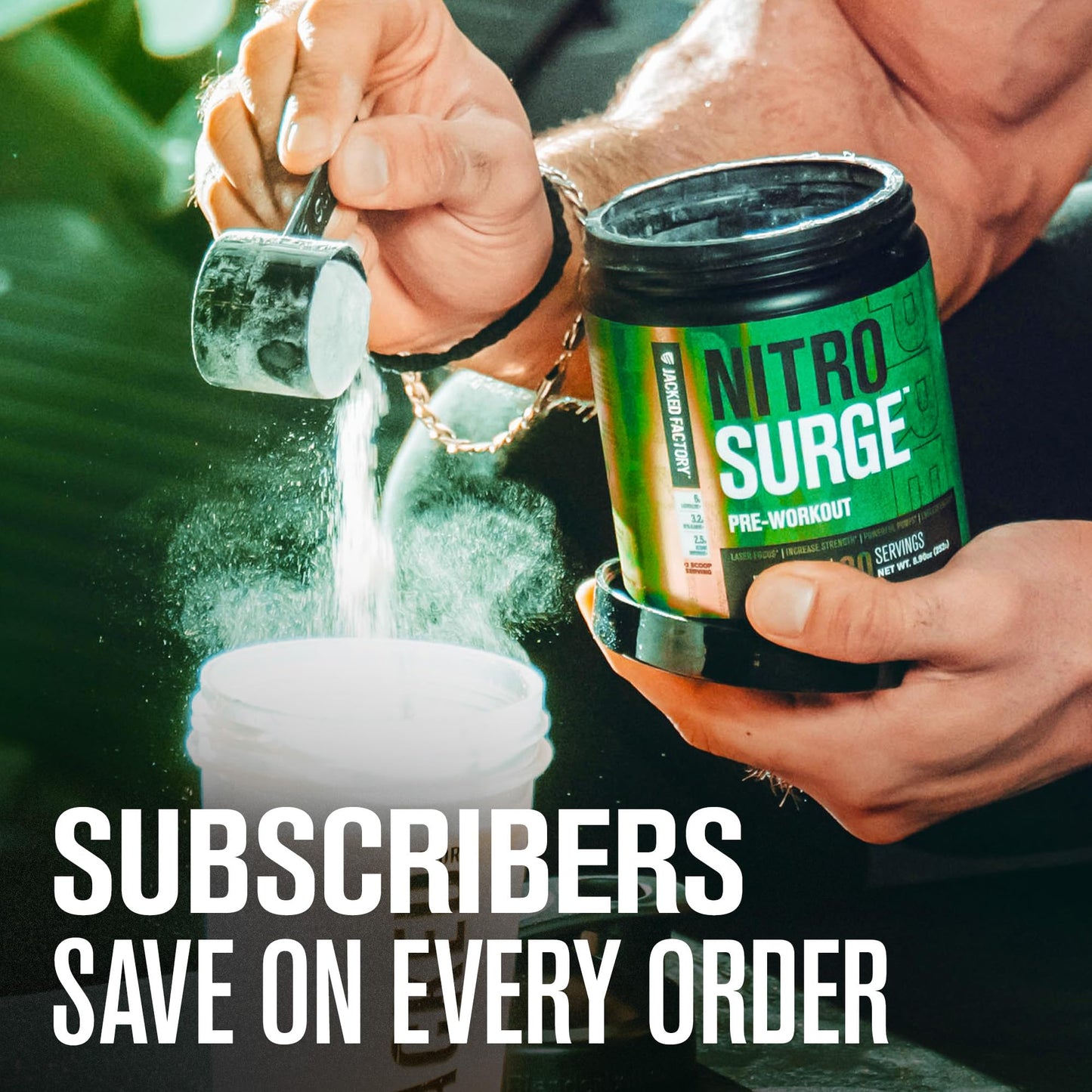 Jacked Factory NITROSURGE Pre Workout Supplement - Energy Booster, Instant Strength Gains, Clear Focus & Intense Pumps - NO Booster & Powerful Preworkout Energy Powder - 30 Servings, Blue Raspberry