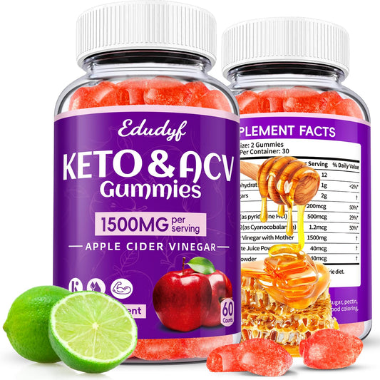 EDUDYF Keto ACV Gummies - 1500mg Apple Cider Vinegar Gummies with Probiotics, B12 and Keto Support, GMO Free & Vegan - 120 Count