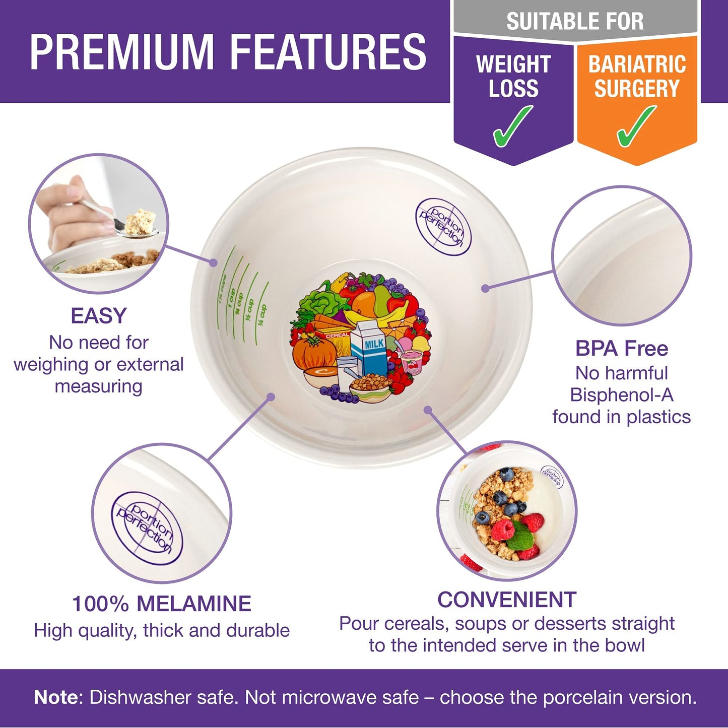 Portion Perfection Bariatric Surgery Must Haves: Melamine Post-Op Weight Control Kit With Measuring Bowls and Plates for Portion Control, Eating Plan | Cookbook