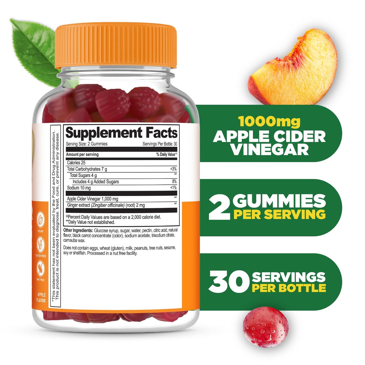 Lifeable Apple Cider Vinegar Gummies with Mother | 1000 mg | Advanced ACV for Detox & Cleansing, Supports Metabolism, Digestion, & Energy | 60 Gummies for Weight Loss and Belly Fat