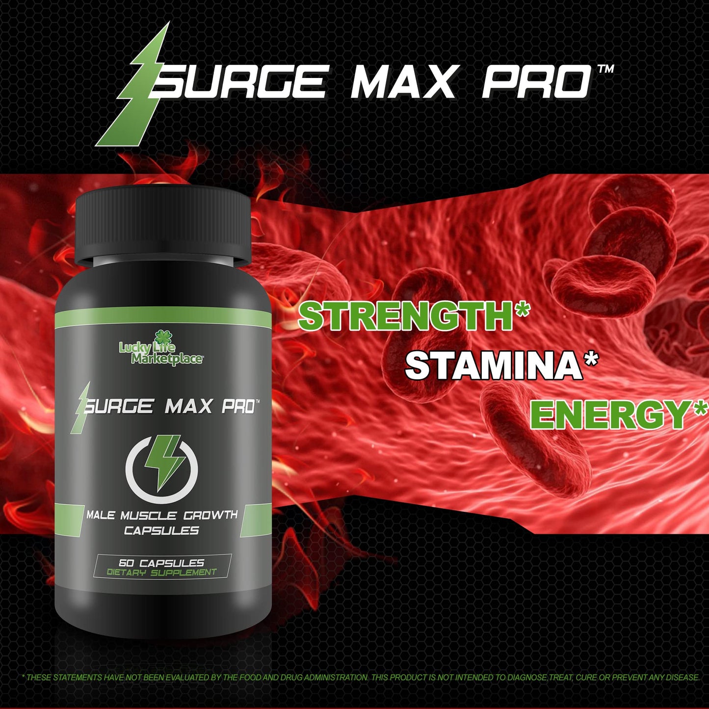 Surge Max Pro - Muscle Growth Formula - Enhance Power, Strength, Stamina, & Energy - Explosive Muscle Pump - Big Gains - Aid Oxygen & Nutrient Delivery to Muscles - L-Arginine - Build Muscle Mass