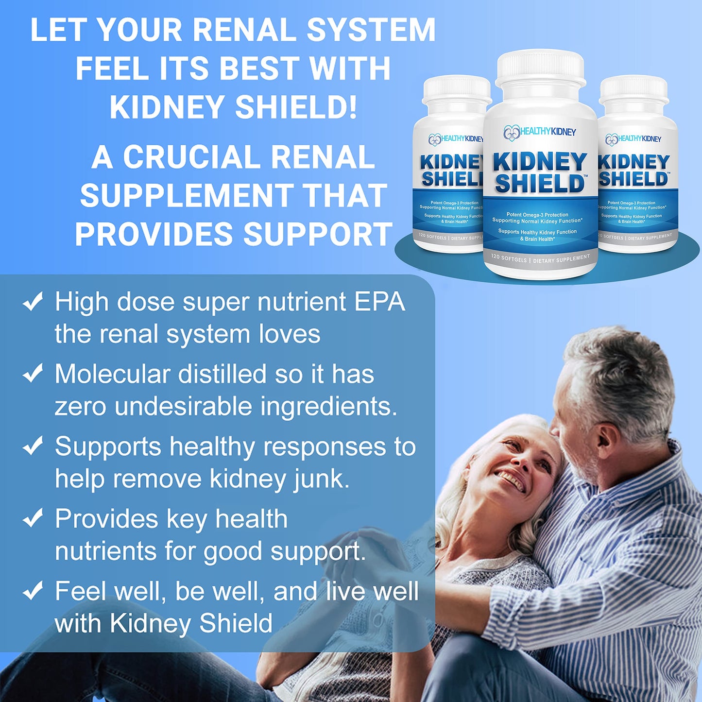 Kidney Shield Omega 3 Fish Oil Supplements - DHA EPA Omega 3 Supplement for Women & Men Kidney Health - Omega3 to Support Normal Kidney Function & Kidney Cleanse Detox & Repair - 120 Lemon Softgels