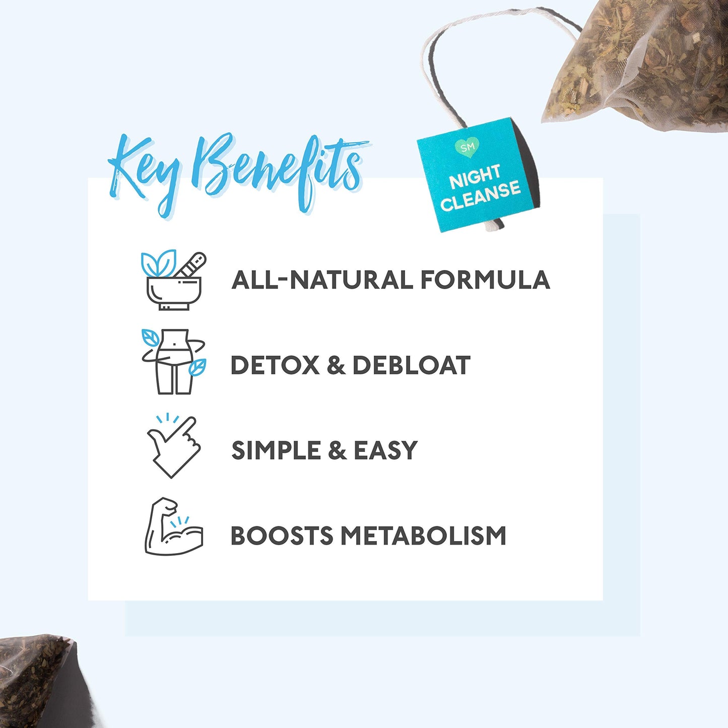 SkinnyMint Night Cleanse Teatox. All-Natural and Compelling Detox Tea. Helps Alleviate Bloating and Restore Digestive Balance. Supports Relaxation.