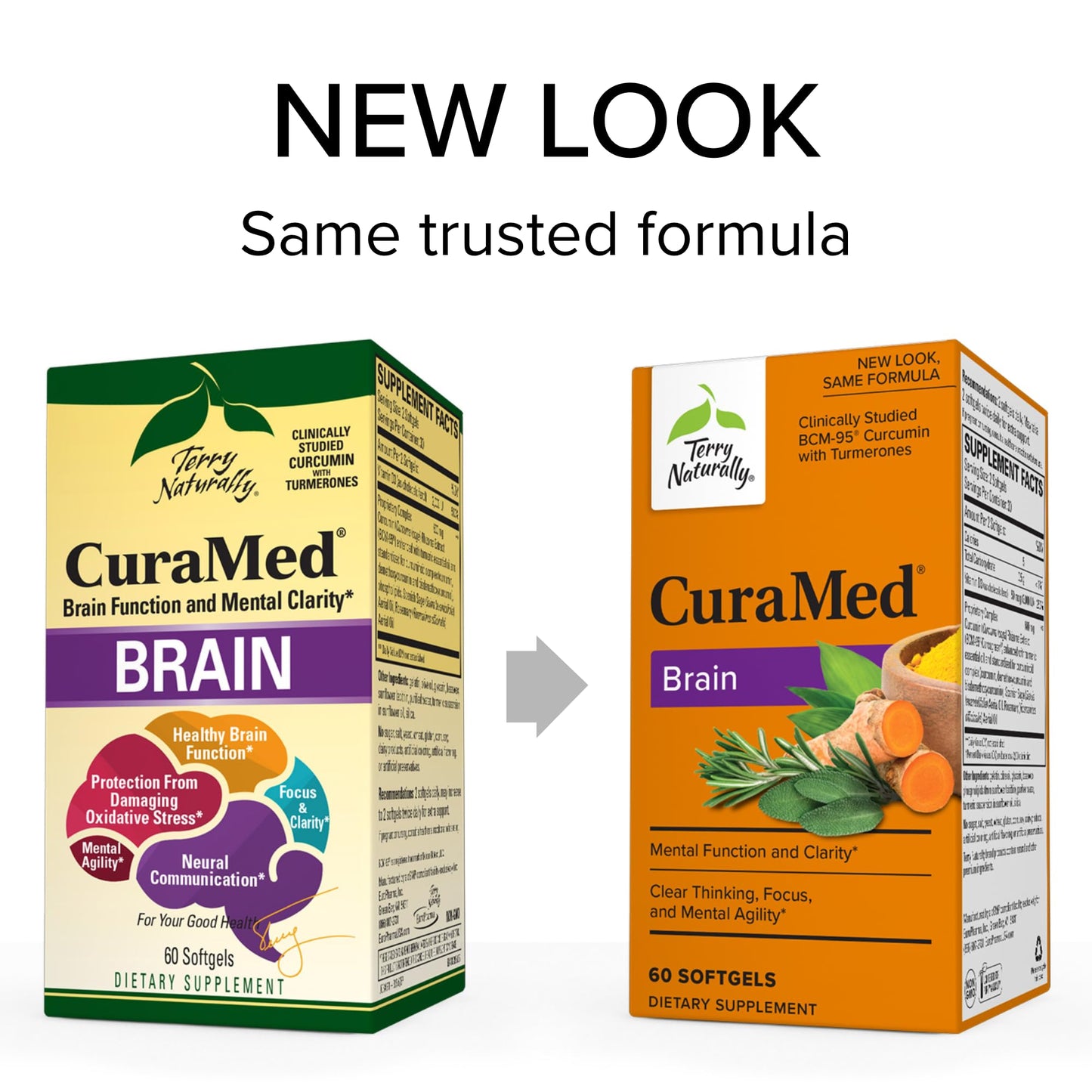 Terry Naturally CuraMed Brain - 60 Softgels - with BCM-95 Curcumin, Vitamin D3, Rosemary & Sage - Non-GMO, Gluten Free - 30 Servings