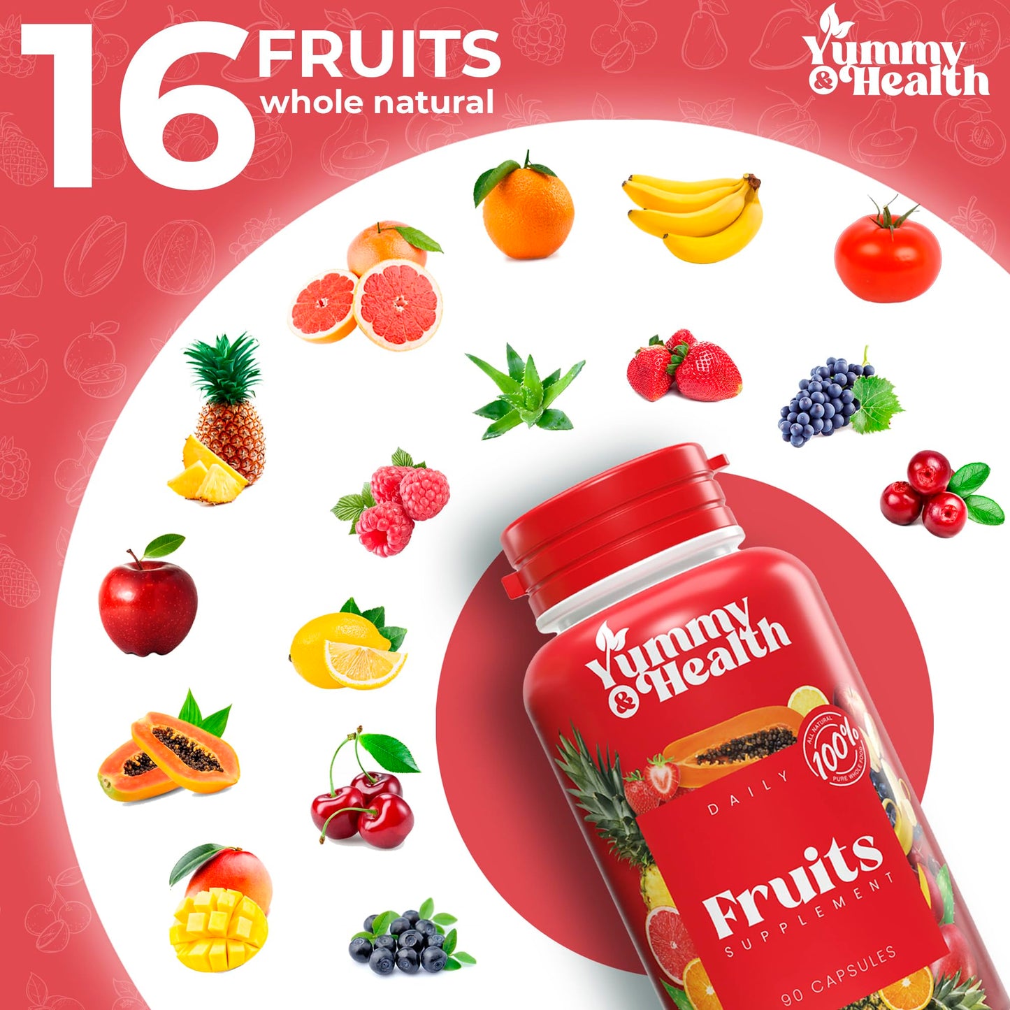 Yummy & Health Fruits and Veggies Supplement - Made with Superfoods - 90 Fruit and 90 Veggie Capsules - Health Supplement for Promoting Energy Equilibrium, Vitamins & Essentials Minerals