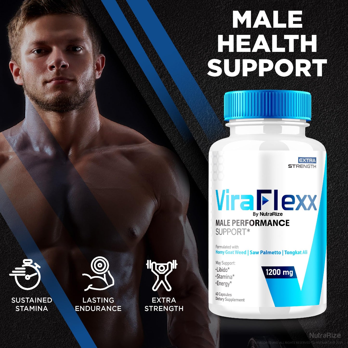 NutraRize (Pack of 5 ViraFlexx for Men, Pro Capsules, Male Performance Support 500mg, All Natural Dietary Supplement to Support Overall Health, Reviews (300 Capsules)