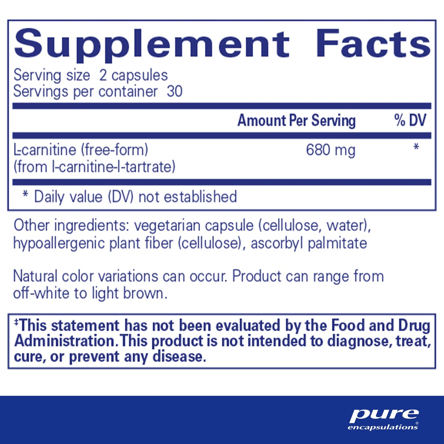Pure Encapsulations L-Carnitine | Hypoallergenic Supplement for Cardiovascular and Endurance Support | 60 Capsules
