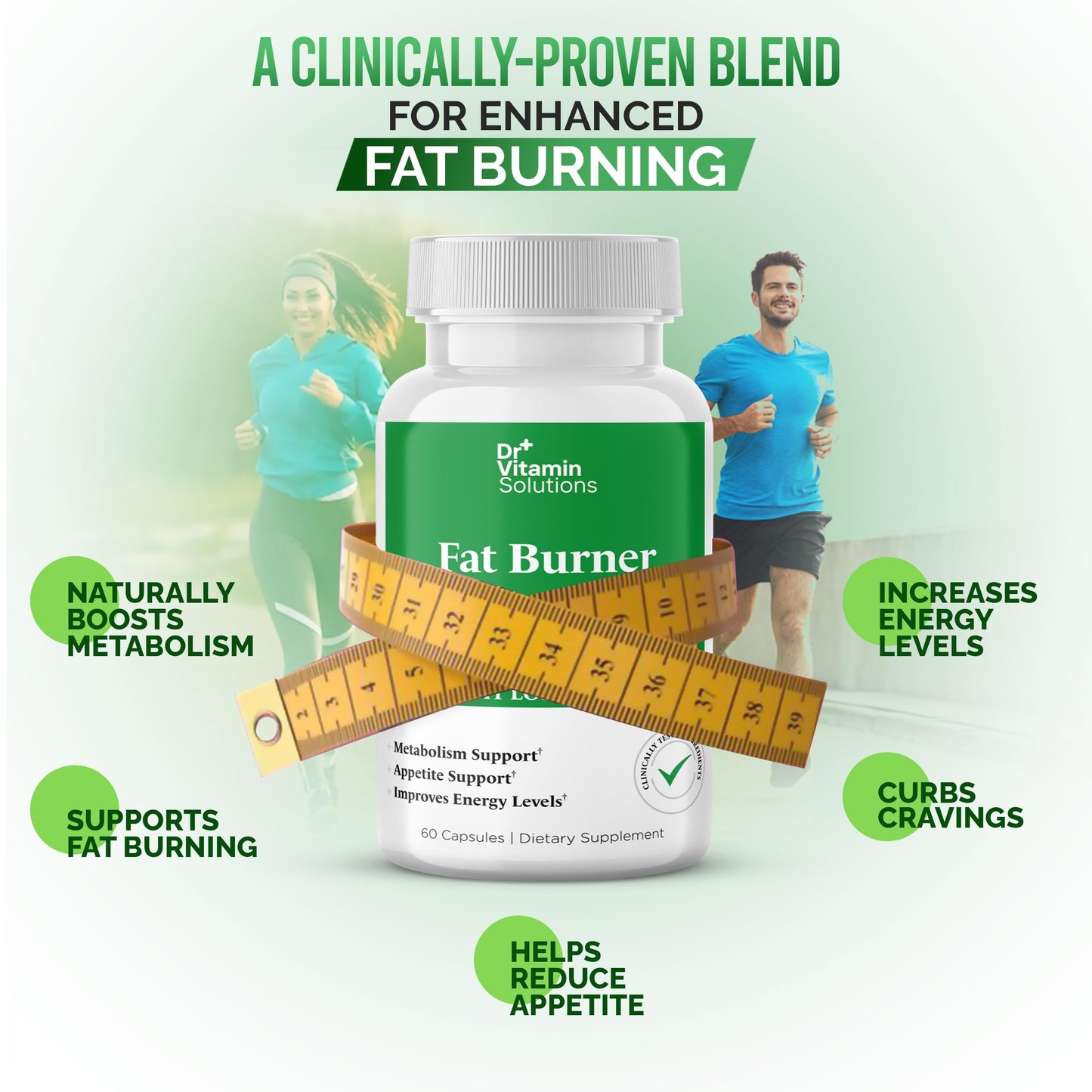 Dr. Vitamin Fat Burner & Appetite Control Weight Loss Supplements for Women & Men - Metabolism Booster w/ L-Carnitine, CLA, Chromium - Appetite Suppressant for Weight Loss - 60 Belly Fat Diet Pills