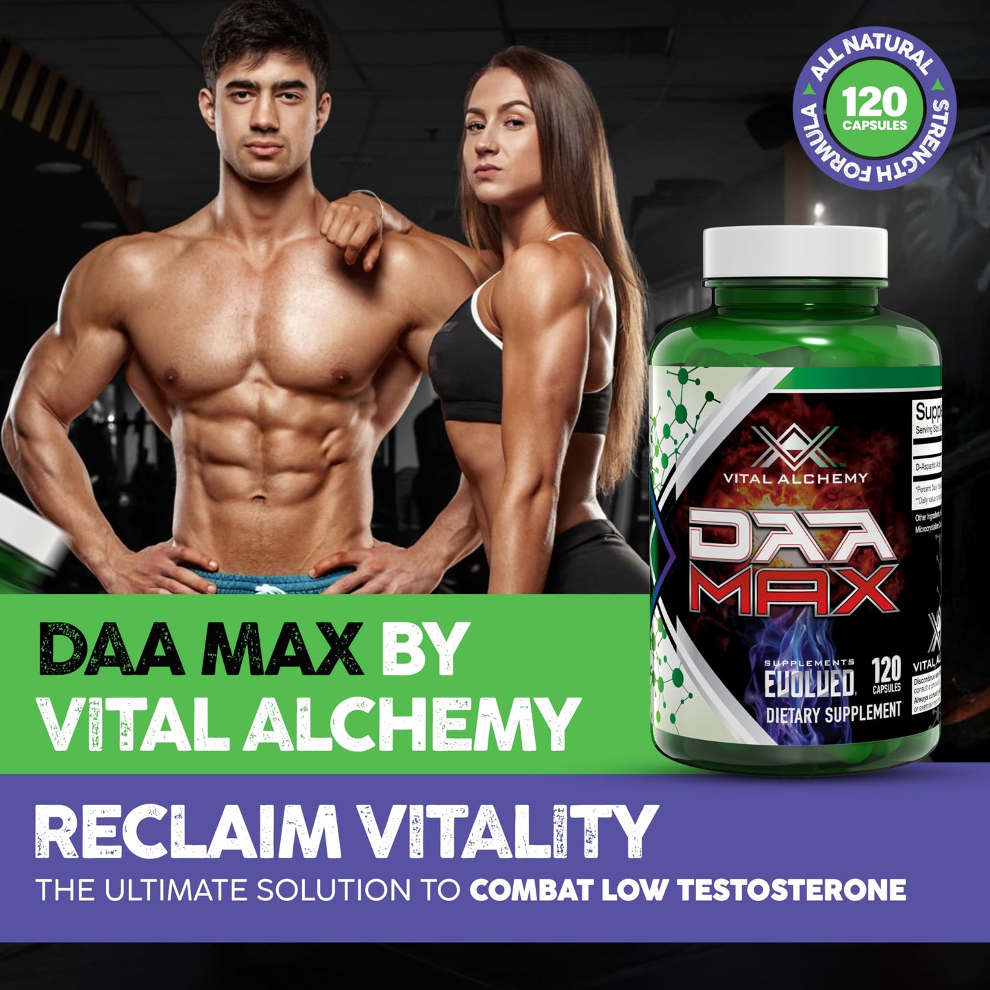 Vital Alchemy DAA MAX Testosterone Booster Supplement for Men with D-Aspartic Acid 1500mg - Male Enhancing Test Boost - Workout, Build Muscle, Energy & Performance 60 Day Supply - Made in USA