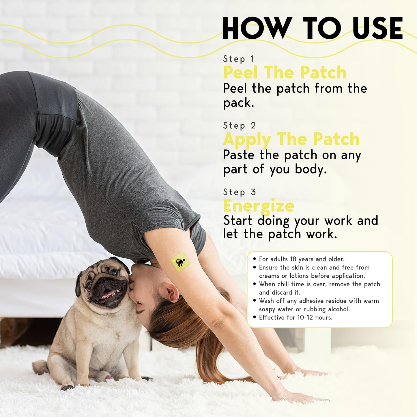 Klova Energy Patches with Caffeine, Green Tea Extract, Peppermint Leaf Extract, Vitamin B3 and Vitamin B6 - for Enhanced Morning Wakefulness