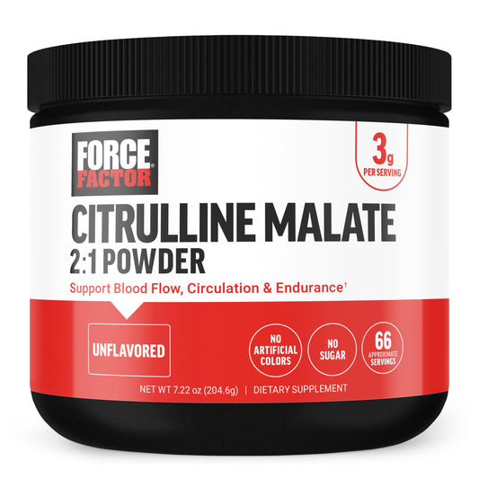 FORCE FACTOR Citrulline Malate 2:1, L Citrulline Supplement for Men to Boost Nitric Oxide, Blood Flow, Muscle Pumps, and Performance, L Citrulline Powder Pump Supplement, Unflavored, ~66 Servings