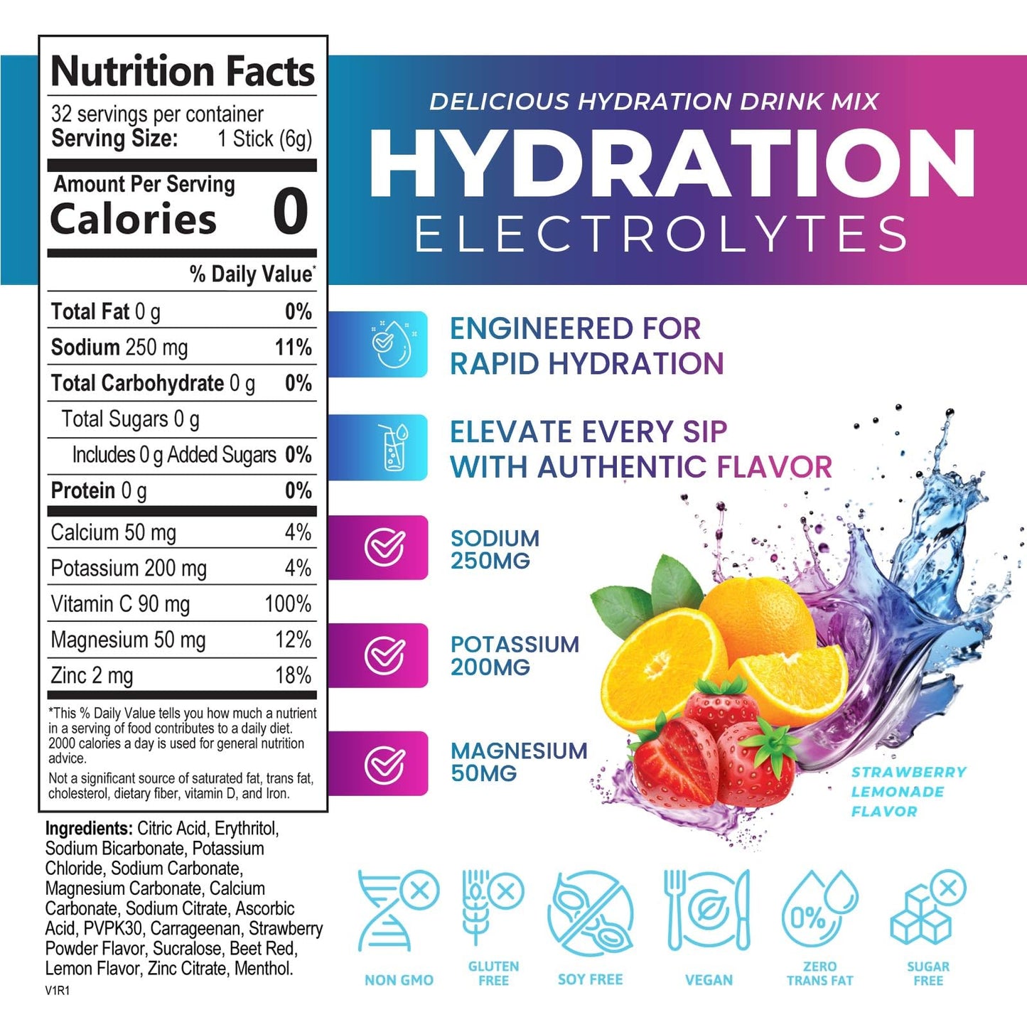 Liquid Replenisher Daily Electrolyte Drink Mix - Hydration Packets with 6 Electrolytes & Minerals, Keto Friendly Pack, Vegan, Nature's Non-GMO & Sugar-Free Electrolyte Powder - 32 Stickpack Servings