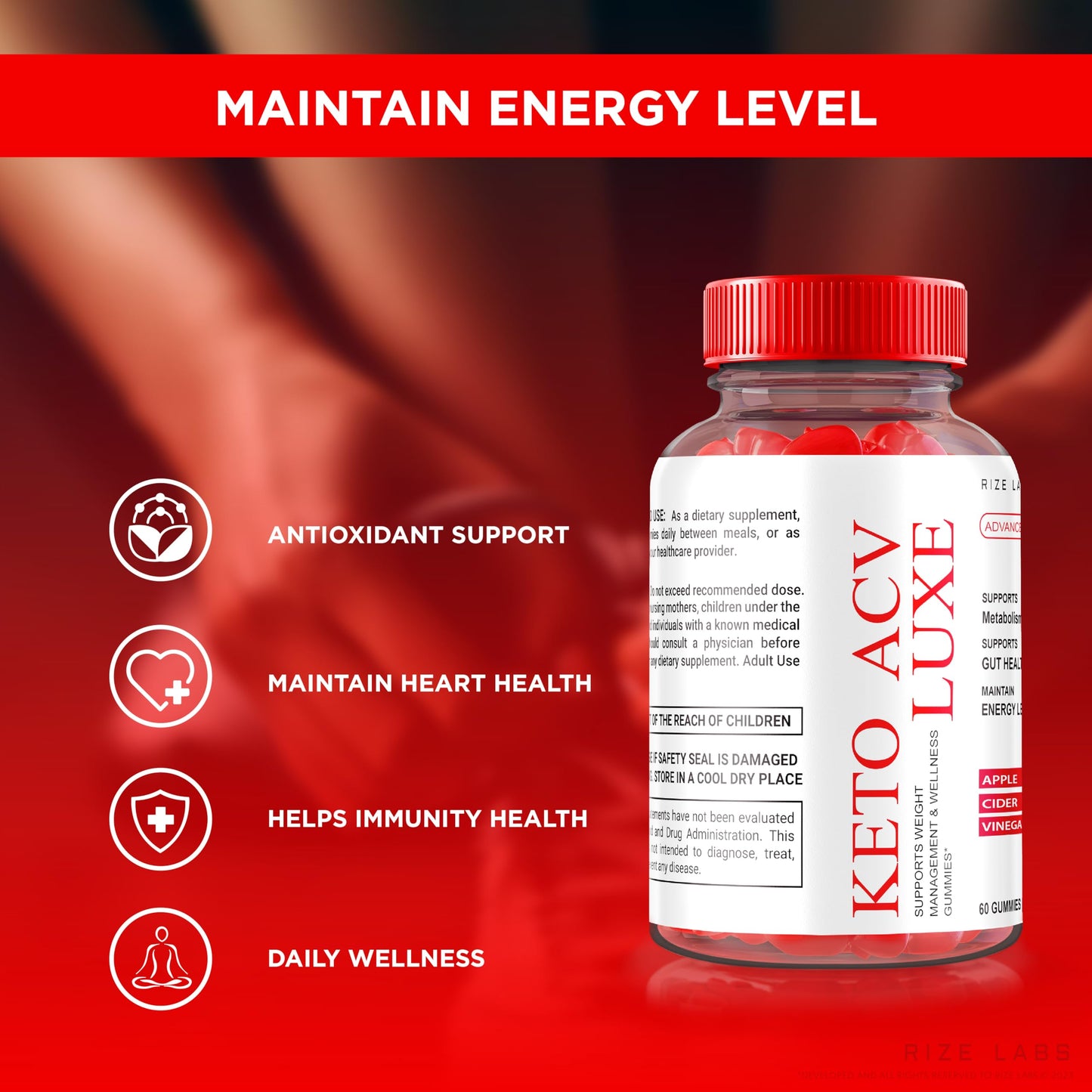rize labs Keto ACV Luxe Gummies Men Women Max Strength, Advanced Weight Loss, Gomitas Organico Supplement (60 Gummies)