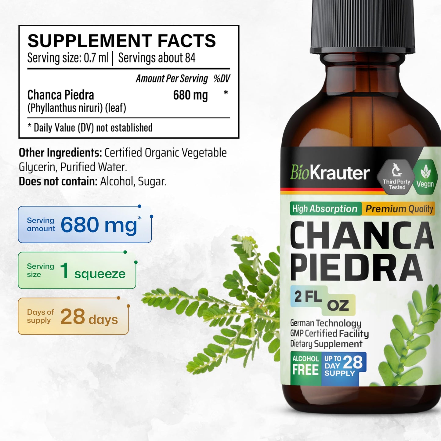 Chanca Piedra Tincture - Natural Kidney Health Support Liquid - Chanca Piedra Stone Breaker & Gallbladder Cleanse Formula - Vegan, Alcohol & Sugar Free Drops 2 Fl Oz