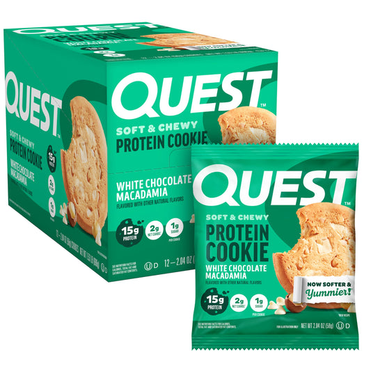 Quest Nutrition White Chocolate Macadamia Protein Cookie, 15g Protein, 1g Sugar, 2g Net Carbs, Keto Friendly, High Protein, Low Carb; 12 Count