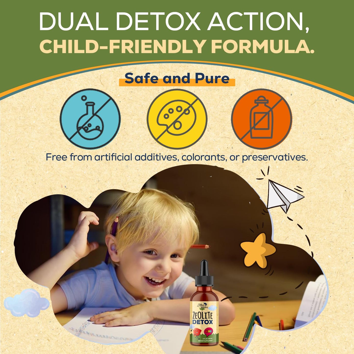 Atherionyxora Zeolite Detox for Kids - Detox Supplement Dual Detoxification, Gentle & Natural & Sweet-Tasting, Contains Clinoptilolite Zeolite, Vitamin C, Magnesium, and Zinc,60ml
