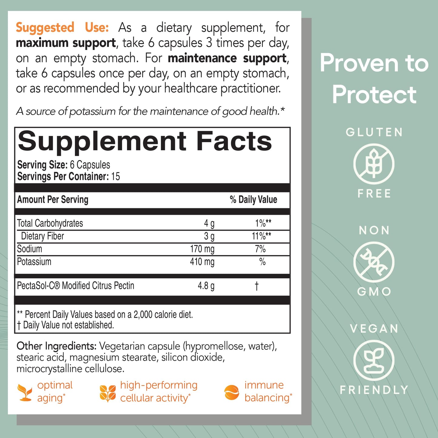 PectaSol Modified Citrus Pectin - 90 Capsules - Total-Body Health Supplement to Support the Heart, Immune System, Inflammation Response & Healthy Aging + Maintain Healthy Galectin-3 Levels