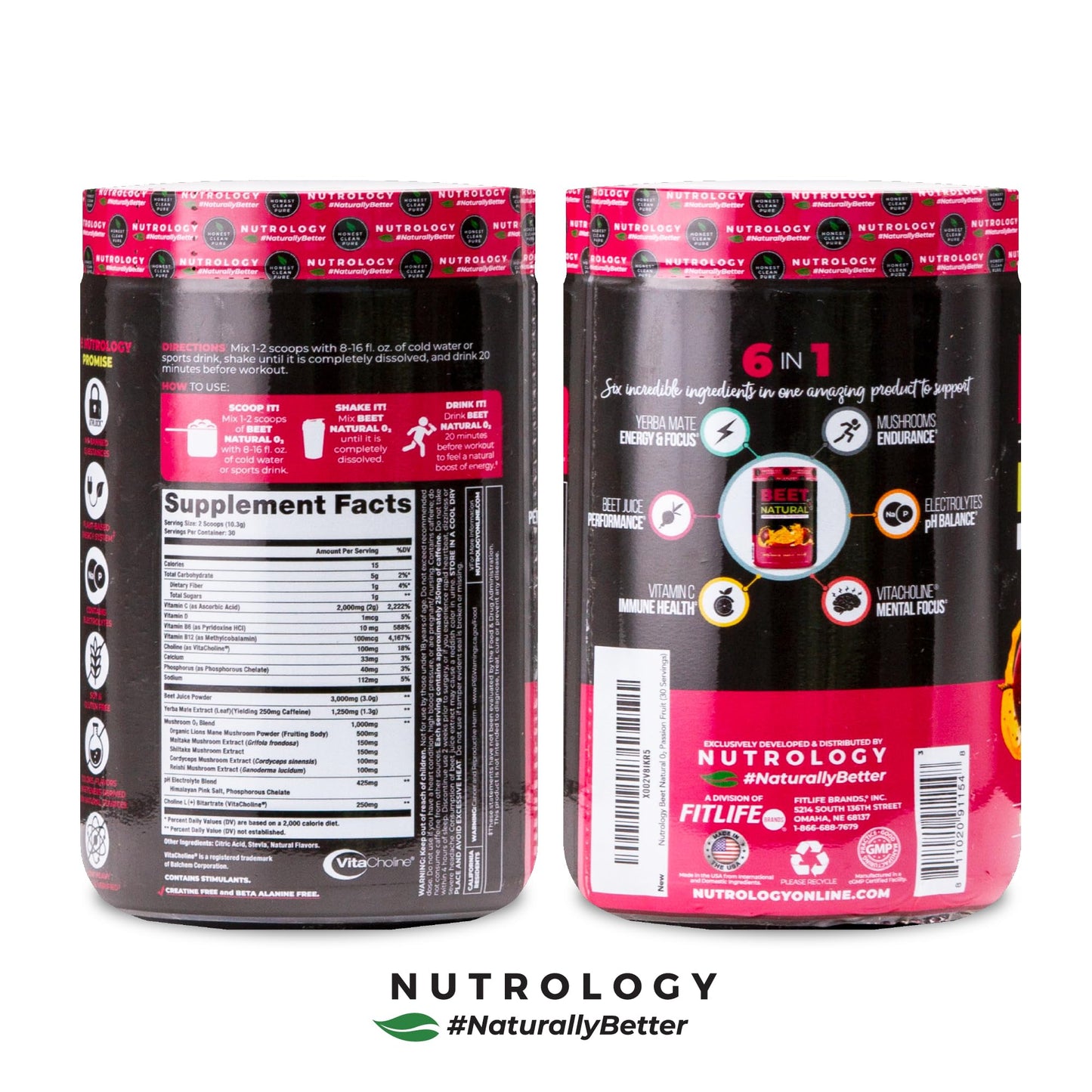 Nutrology Beet Natural O2, Pre Workout Powder, Energy, Endurance & Nitric Oxide Booster with Beet Powder, Yerba Mate, Adaptogens & Electrolytes, Vegan Pre Workout, Passion Fruit Flavor, 30 Servings