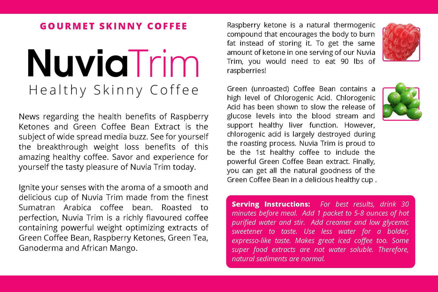 Nuvia Trim - Gourmet Instant Coffee for Weight Loss, with Garcinia Cambogia, Raspberry Ketones and Green Coffee Bean Extract, Vegan, No Sugar or Dairy, Great for Iced Coffee, 0.15oz packets(30 ct.)