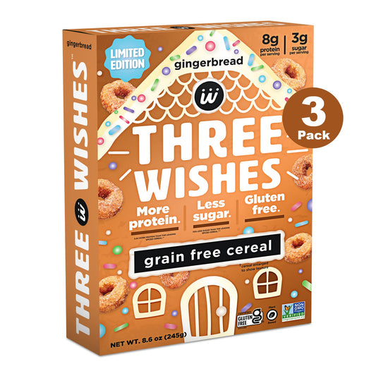 Protein and GlutenFree Breakfast Cereal by Three Wishes  High Protein and Low Sugar Snack  Vegan Kosher GrainFree and DairyFree  NonGMO Gingerbread 86 Ounce Pack of 3