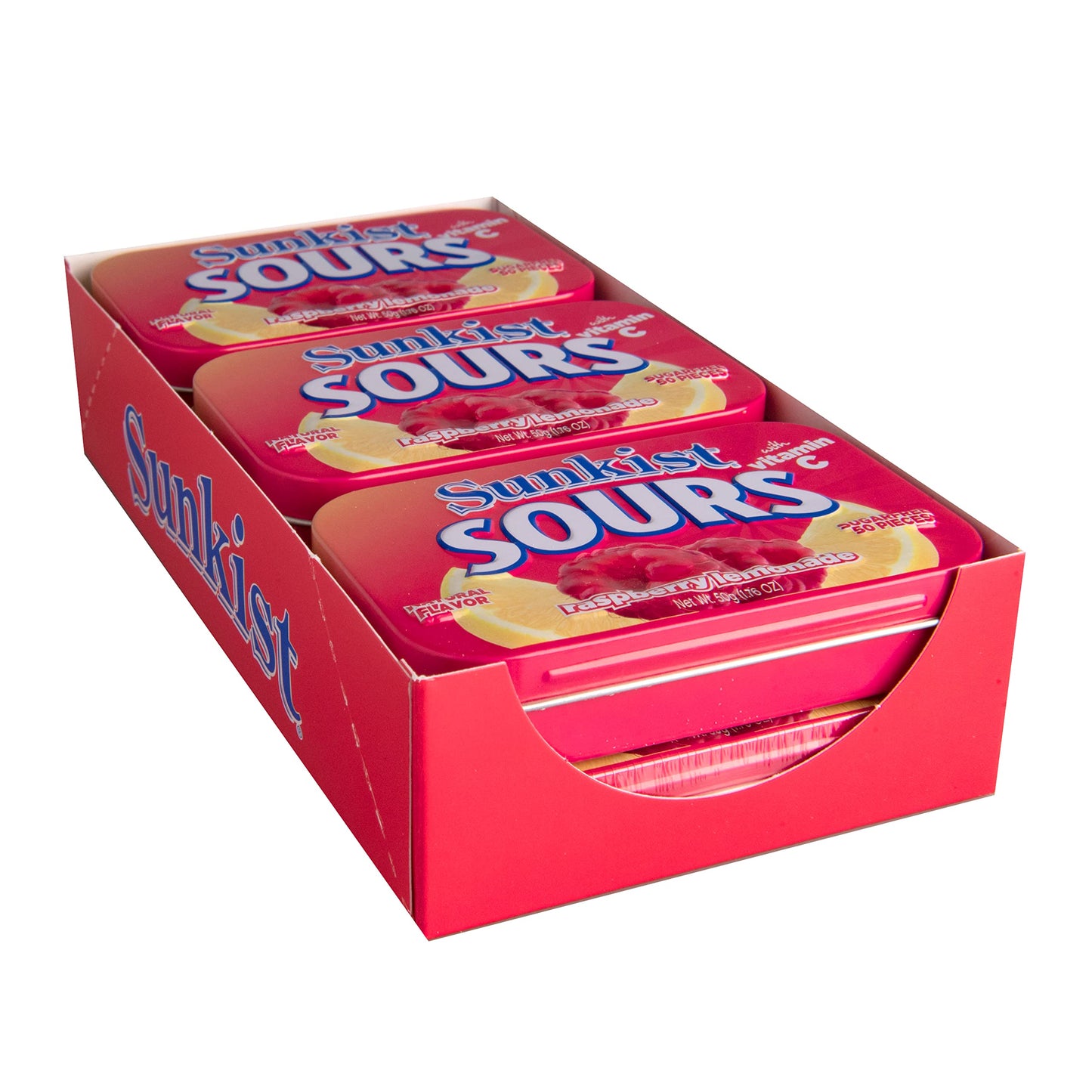 Sunkist Sours Raspberry Lemonade Vitamin C Sugar Free Sour Candy 176 Ounce Tin  6 Count Tray