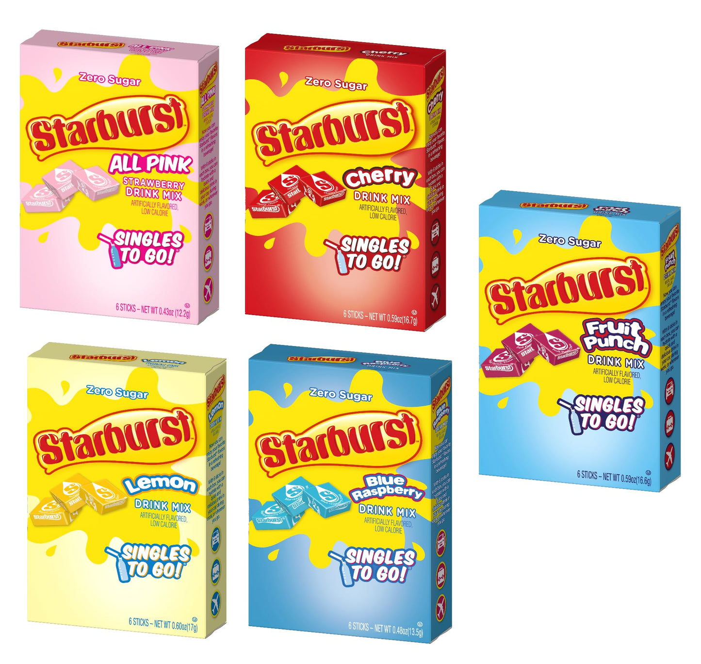 SINGLES TO GO Drink Mix Variety 12 Pack  3 Sonic Flavors 4 Jolly Flavors and 5 Starburst Flavors  Powdered Drink Mix  On the go Convenience