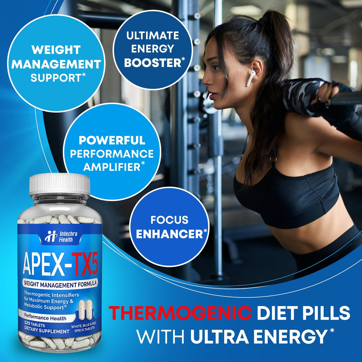 APEX-TX5 Weight Management Dietary Supplement 120 White Blue Red Speck Tablets Manufactured in the USA Highest Professional Quality