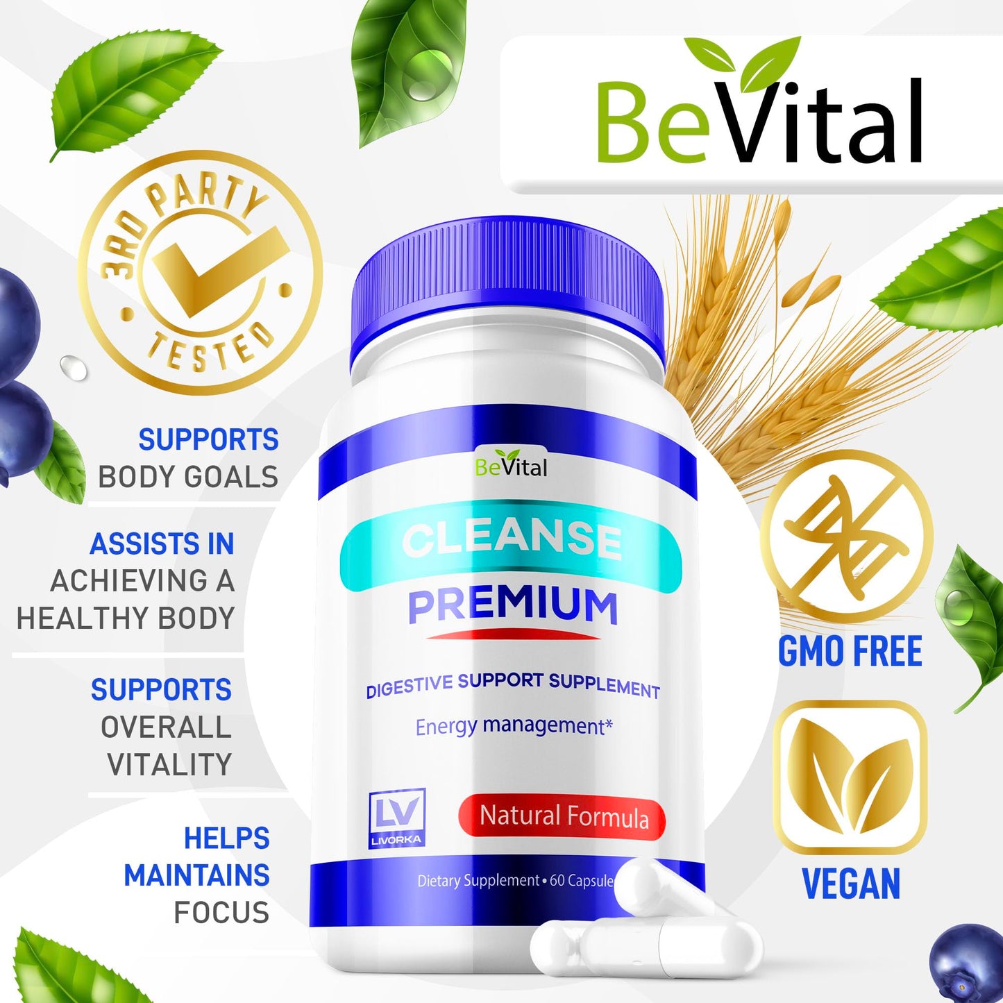 3 Pack - Bevital Cleanse Premium, Cleanse Premium, Bevital Healthy Digestion, Bevital Advanced Cleanse Formula 180 Capsules for 90 Days, Premium Cleanse, for Gut Health Premium Cleanse.